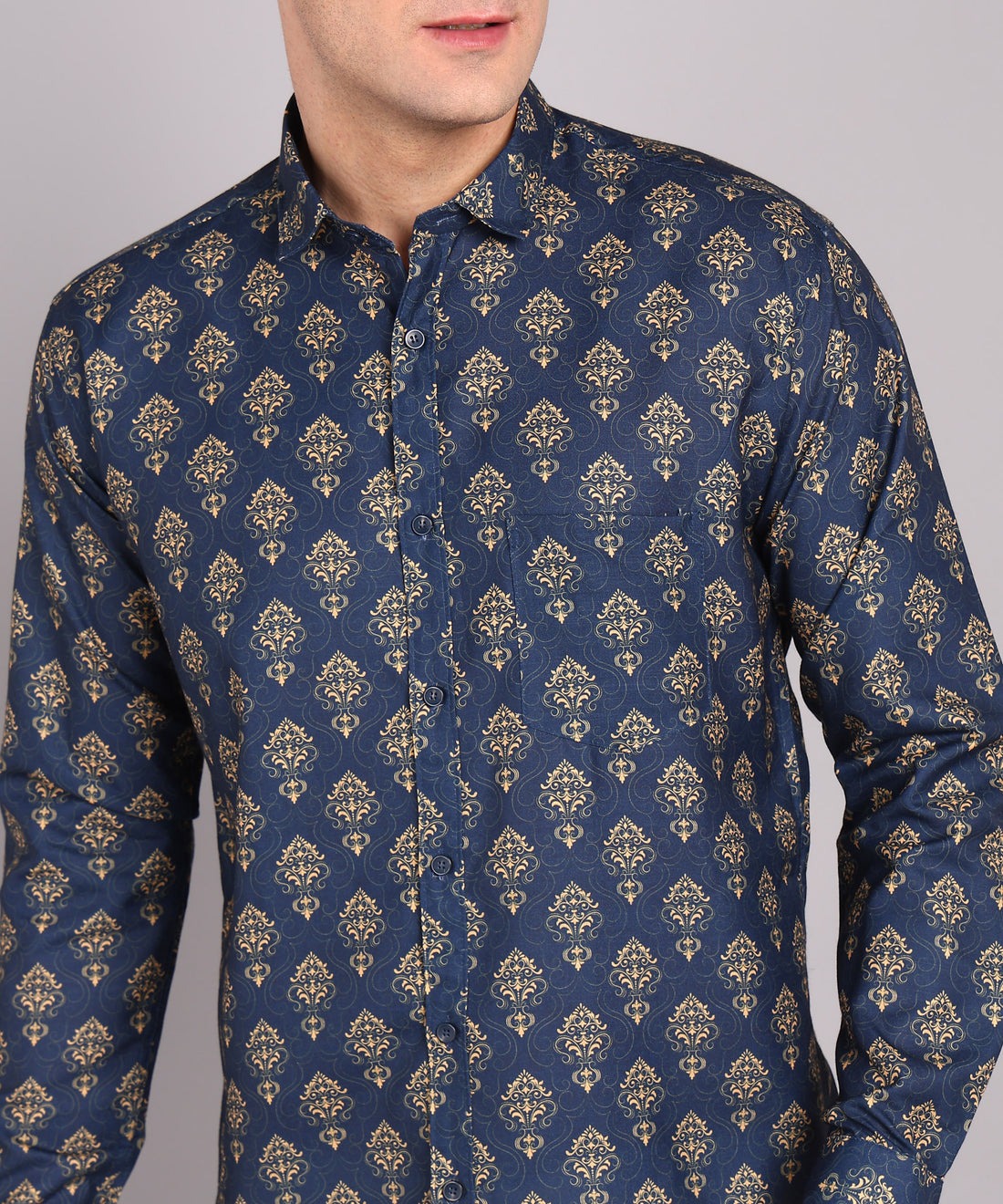 Sanganeri Navy Blue Cotton Shirt