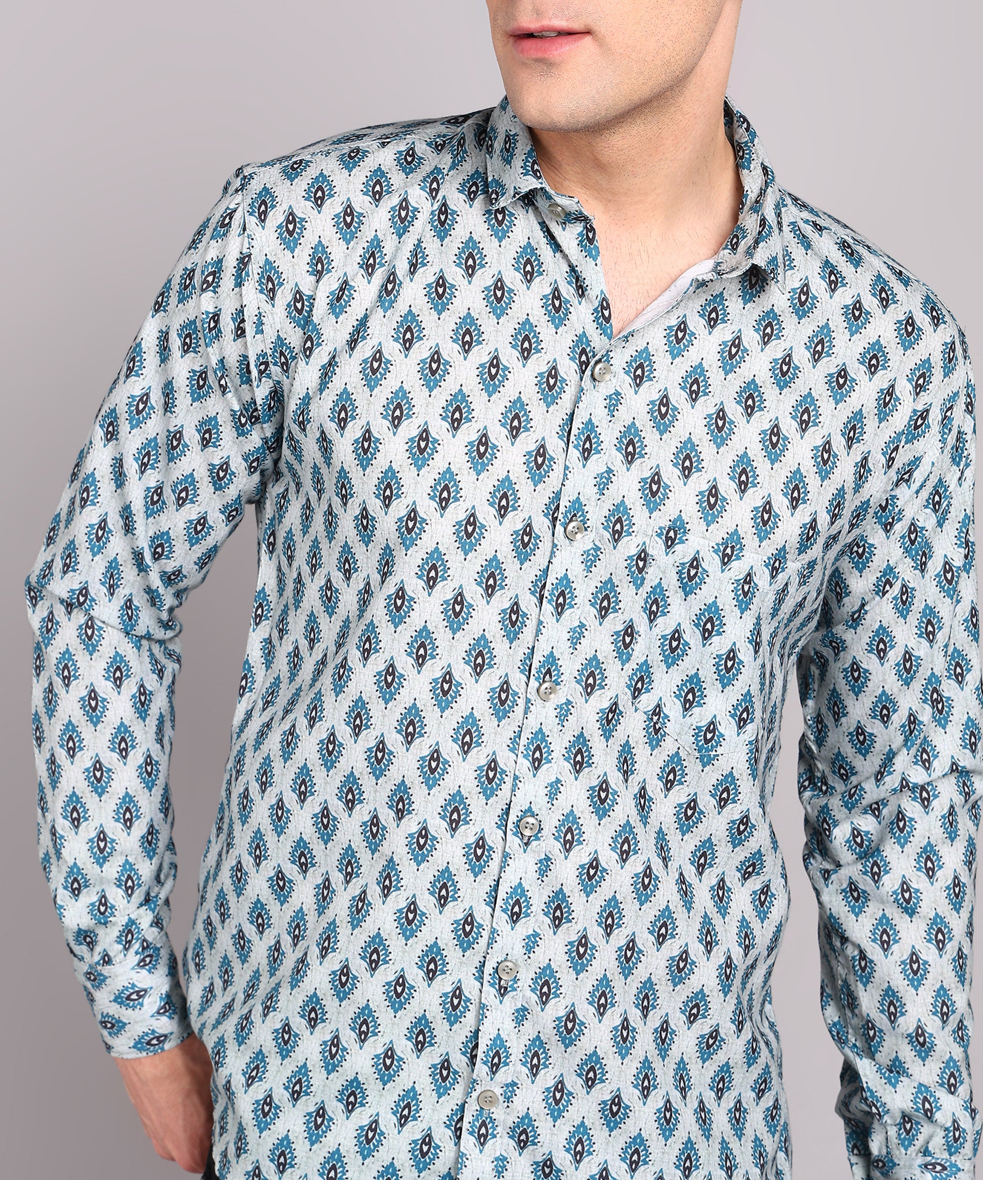 Sanganeri Sky Blue Cotton Shirt