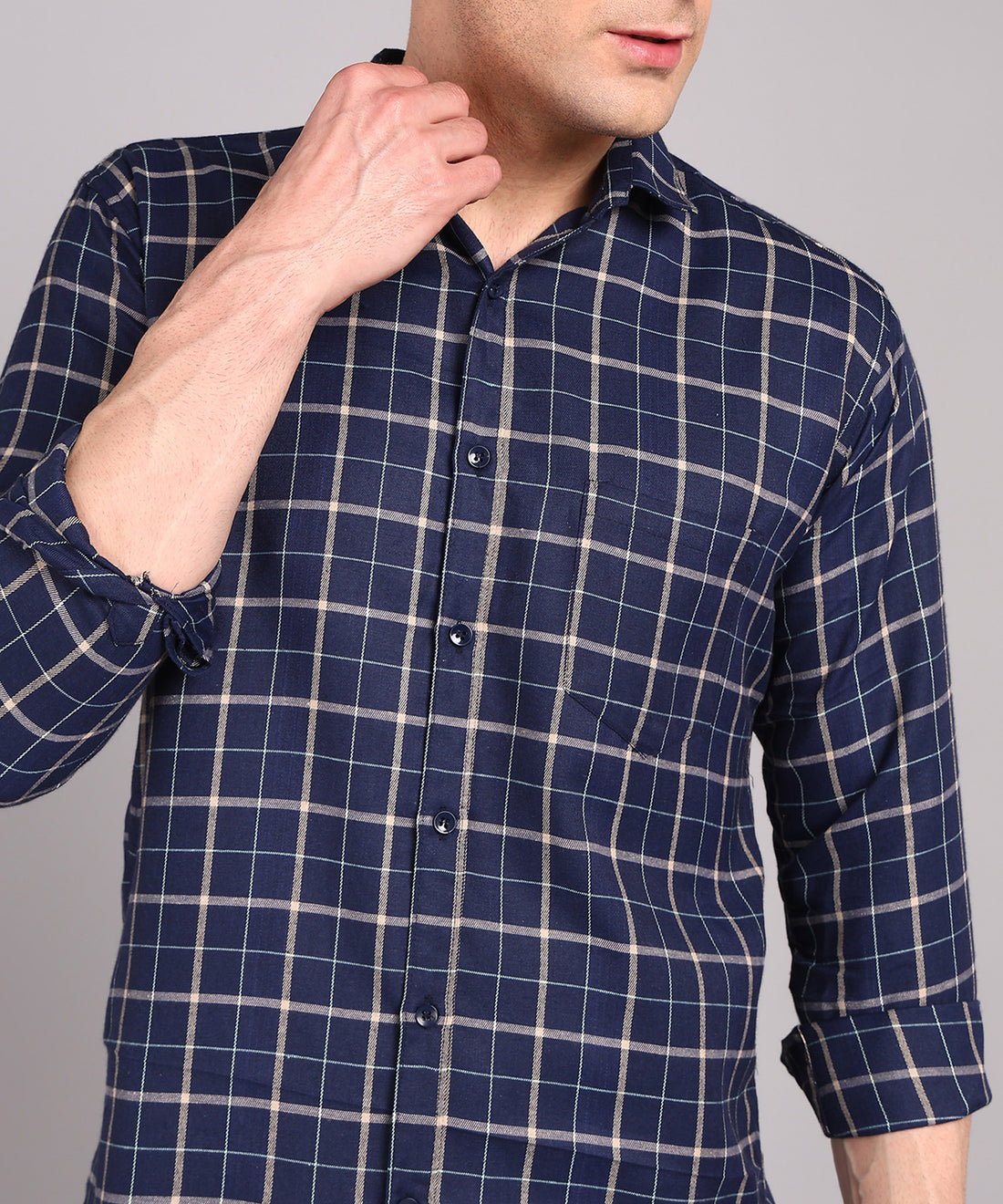 Sanganeri Navy & White Checked Cotton Shirt