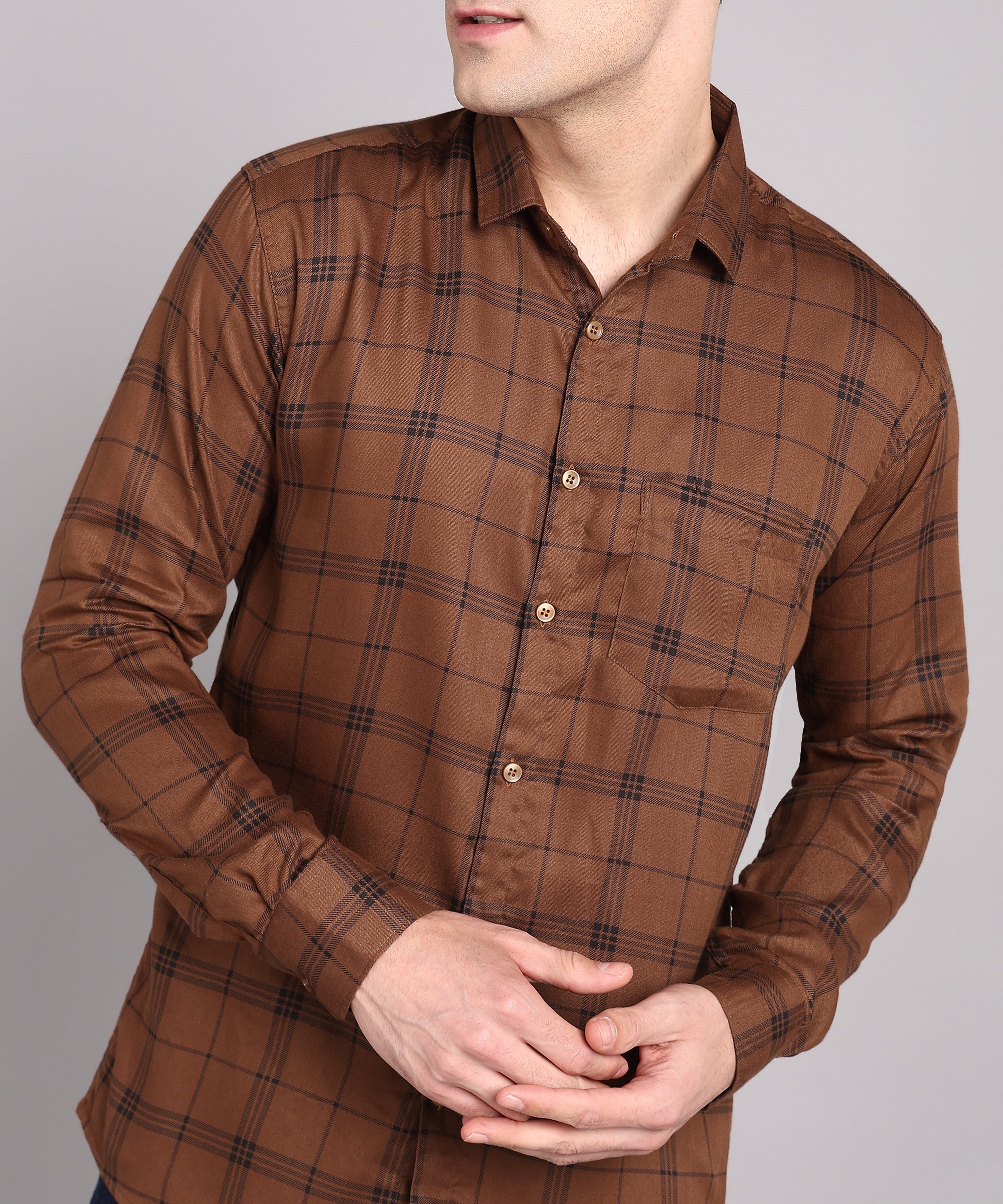 Sanganeri Brown & Black Checked Cotton Shirt
