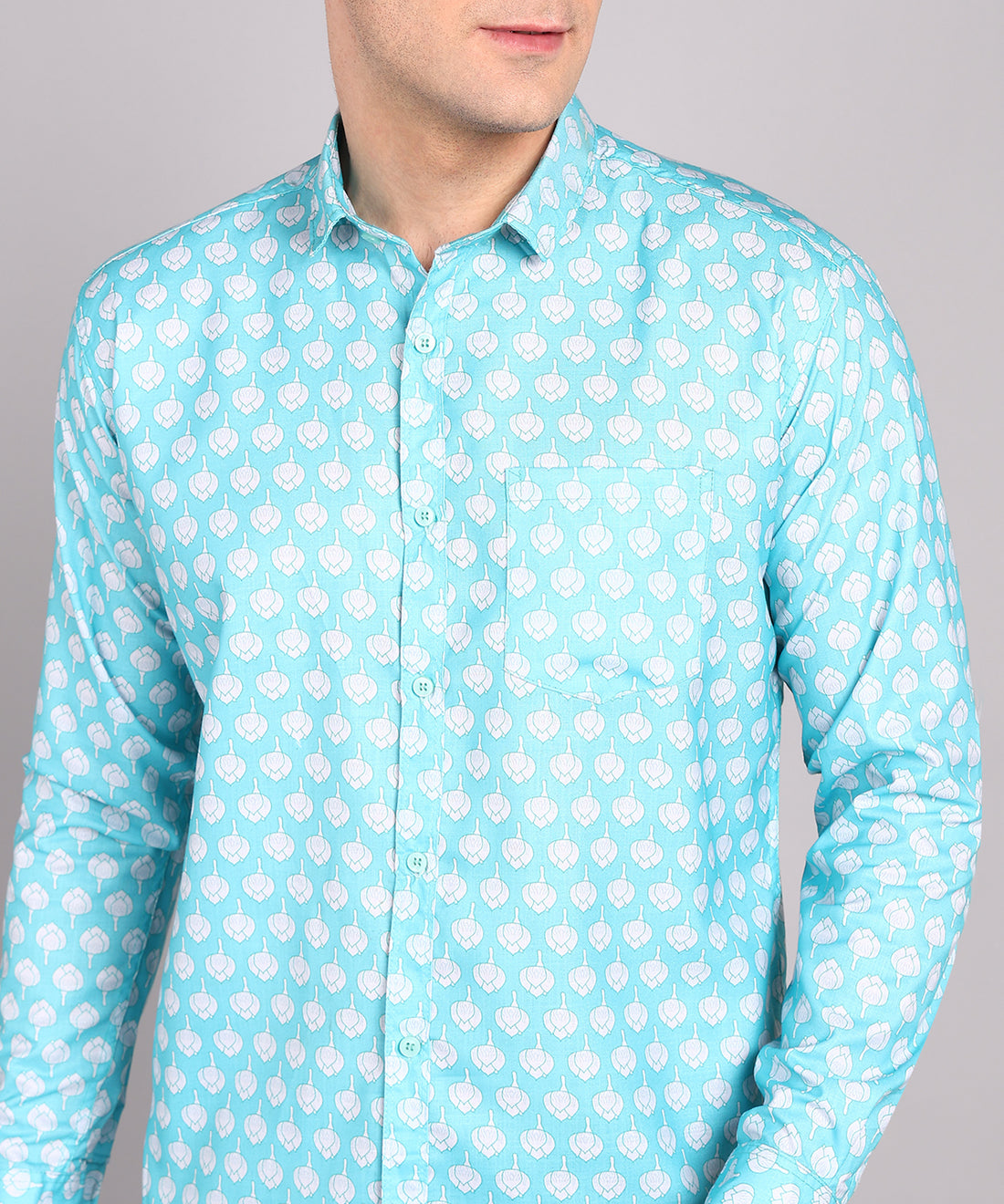 Sanganeri Aqua Blue Cotton Shirt
