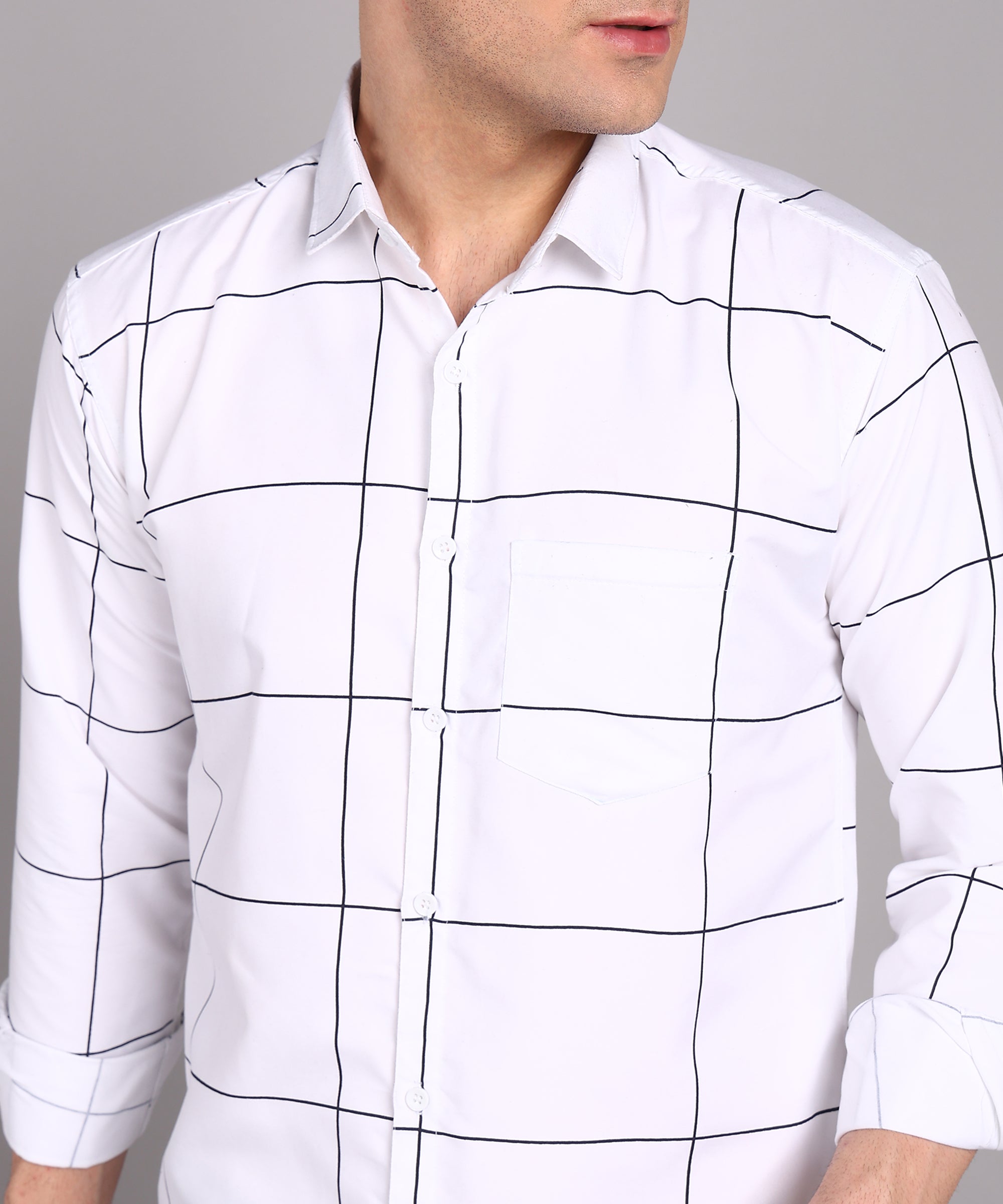 Sanganeri White & Black Bold Checked Cotton Shirt