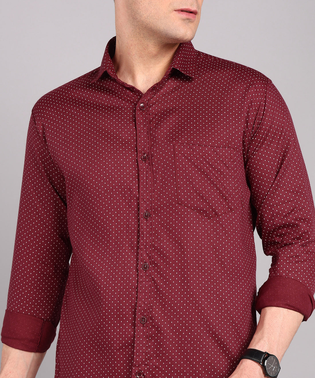 Sanganeri Wine Red Cotton Shirt