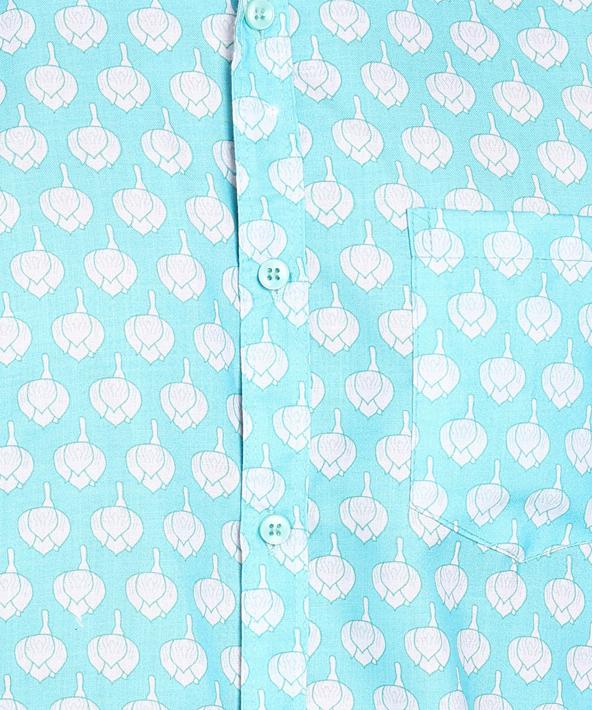 Sanganeri Aqua Blue Cotton Shirt