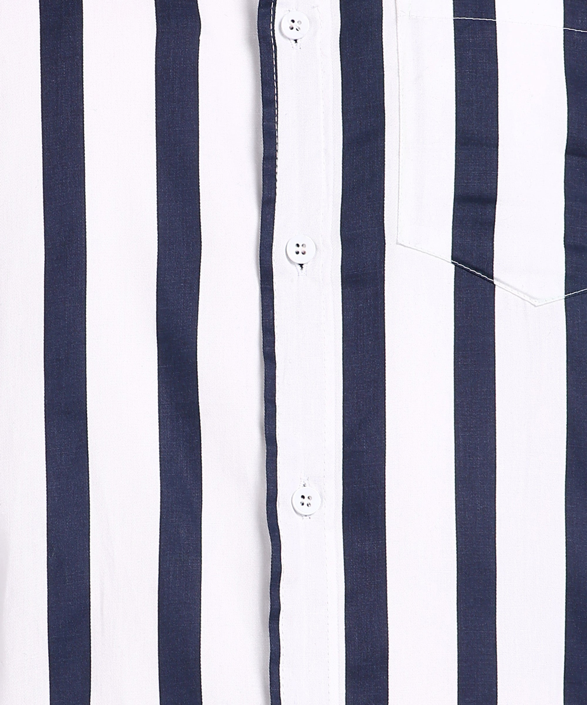 Sanganeri White & Navy Striped Cotton Shirt