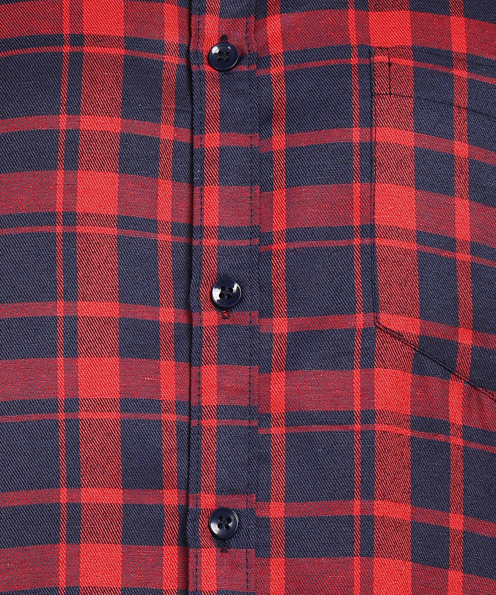 Sanganeri Red & Navy Checked Cotton Shirt