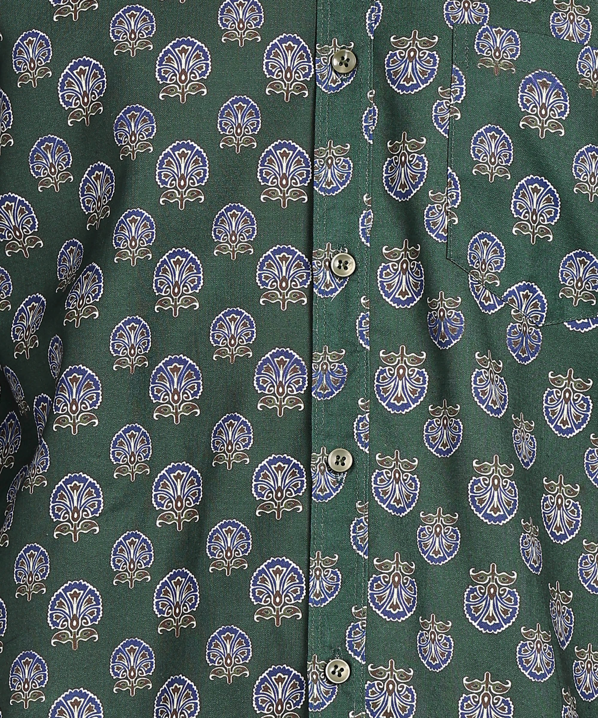 Sanganeri Bottle Green Cotton Shirt