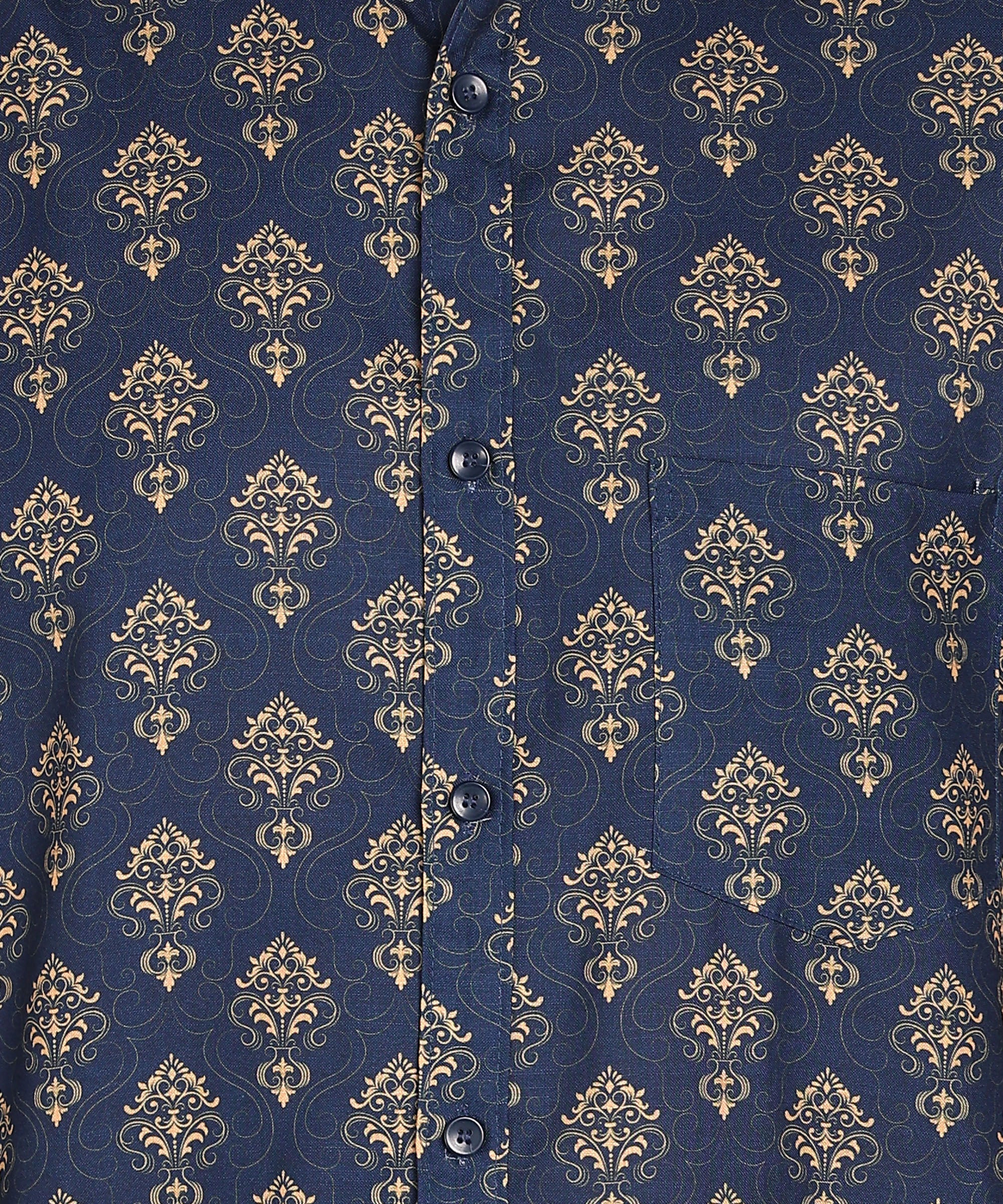 Sanganeri Navy Blue Cotton Shirt