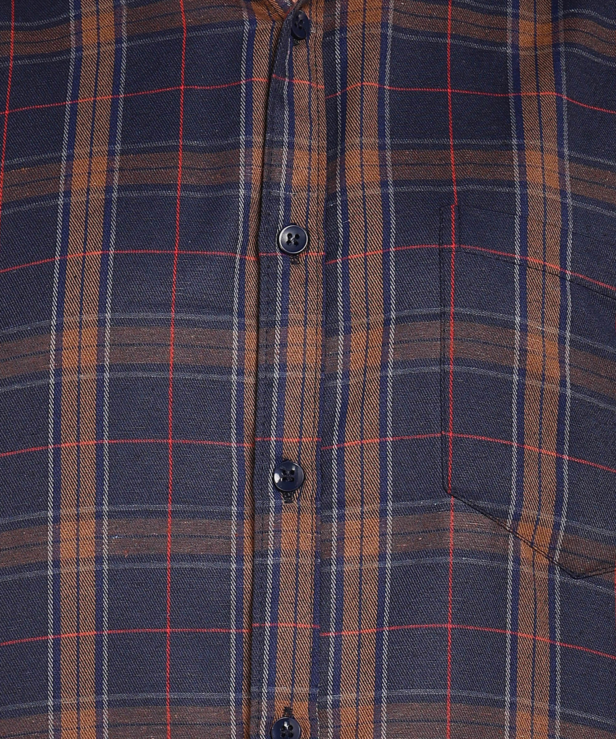 Sanganeri Navy & Brown Checked Cotton Shirt