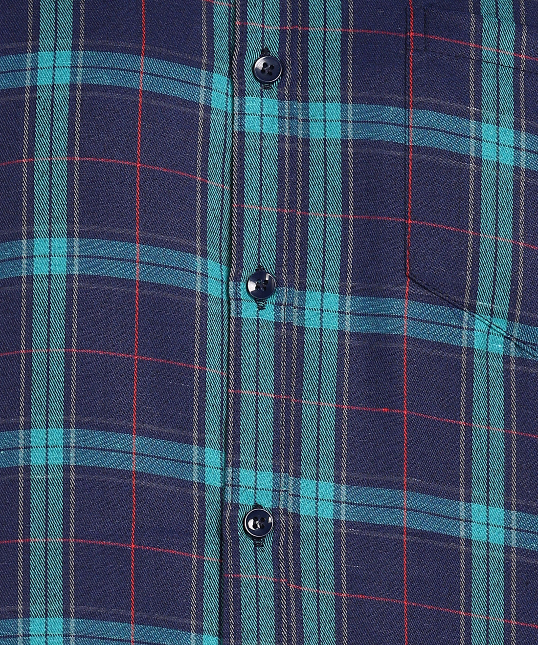 Sanganeri Navy & Teal Checked Cotton Shirt
