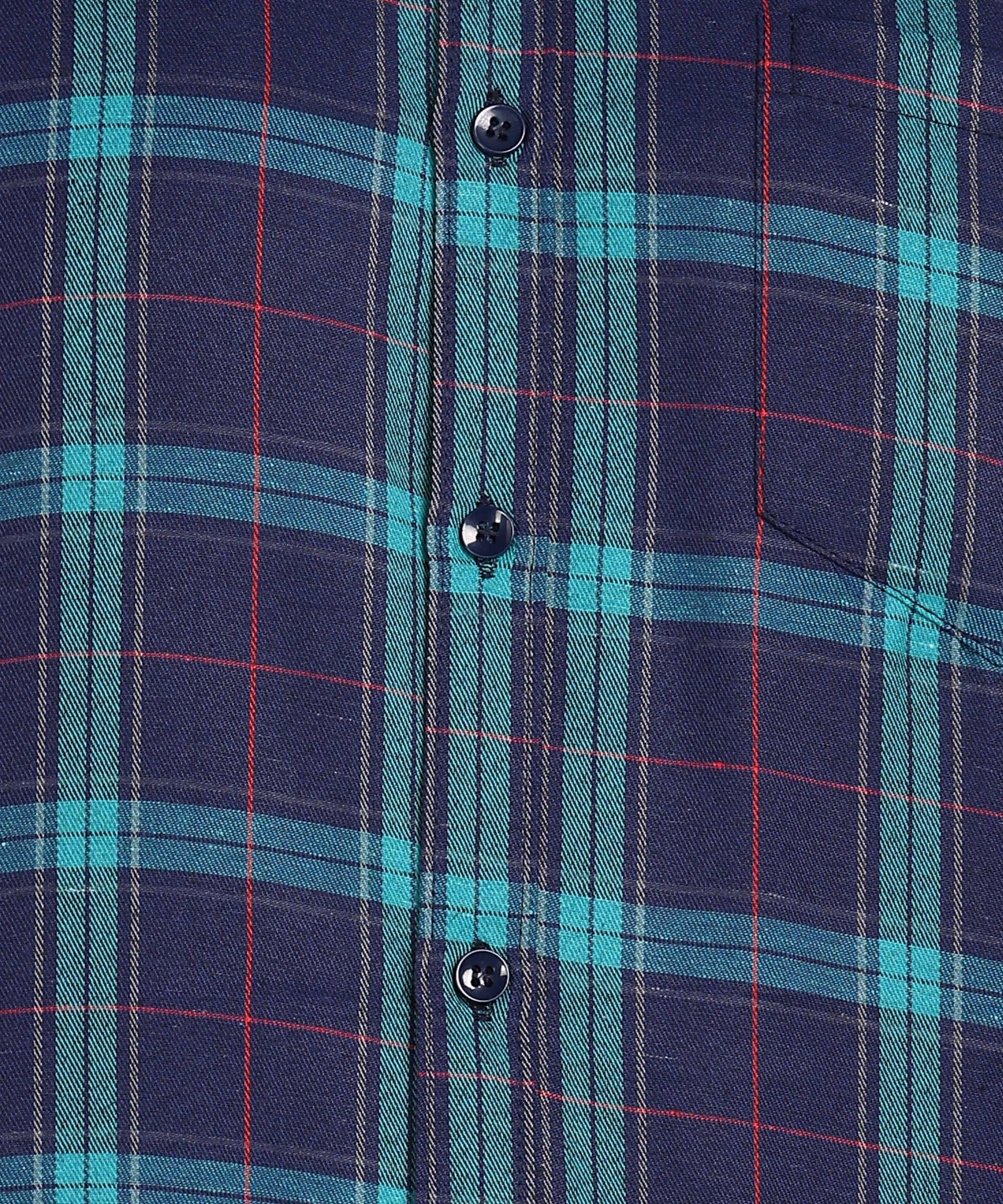 Sanganeri Navy & Teal Checked Cotton Shirt
