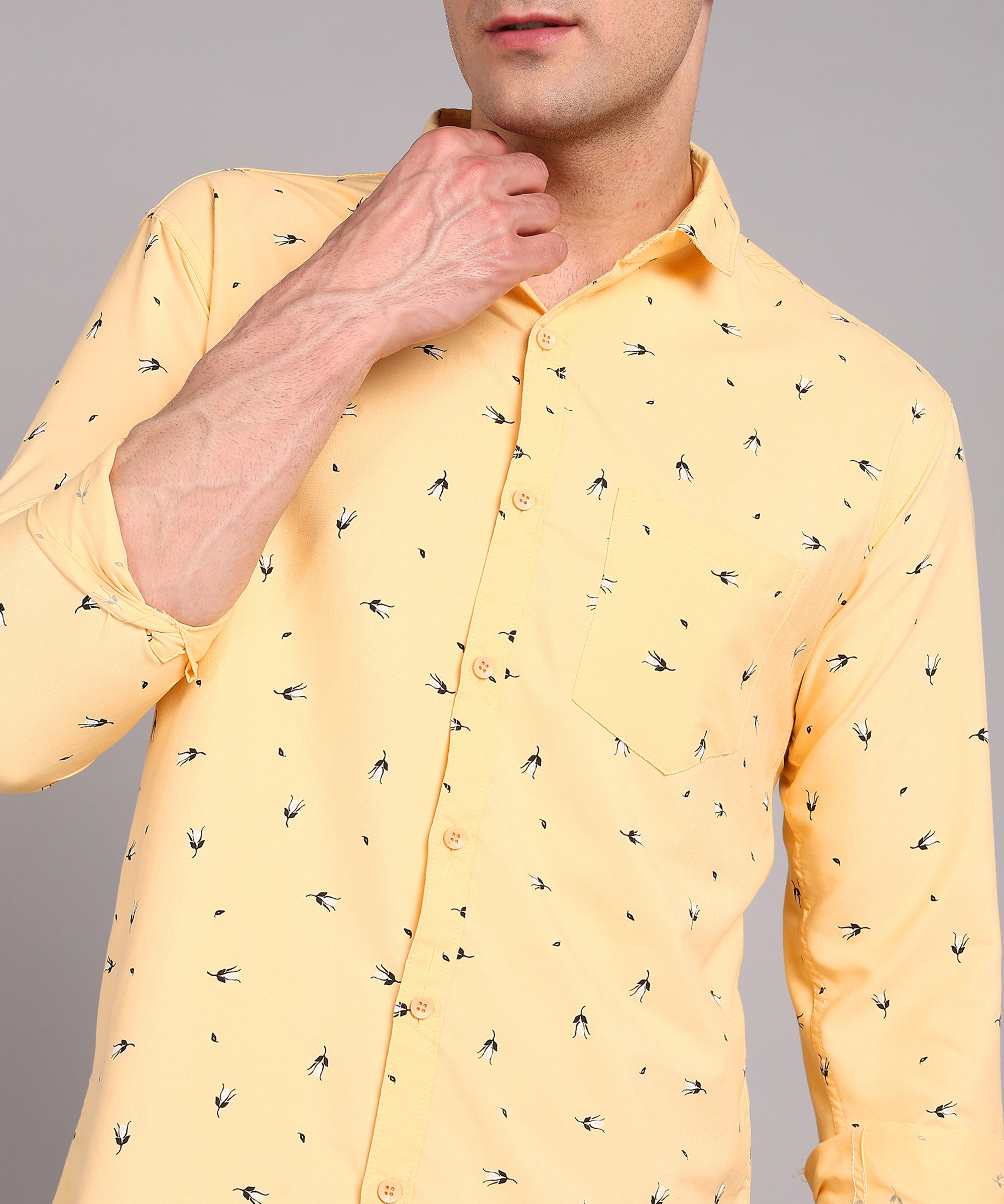 Sanganeri Yellow Printed Cotton Shirt