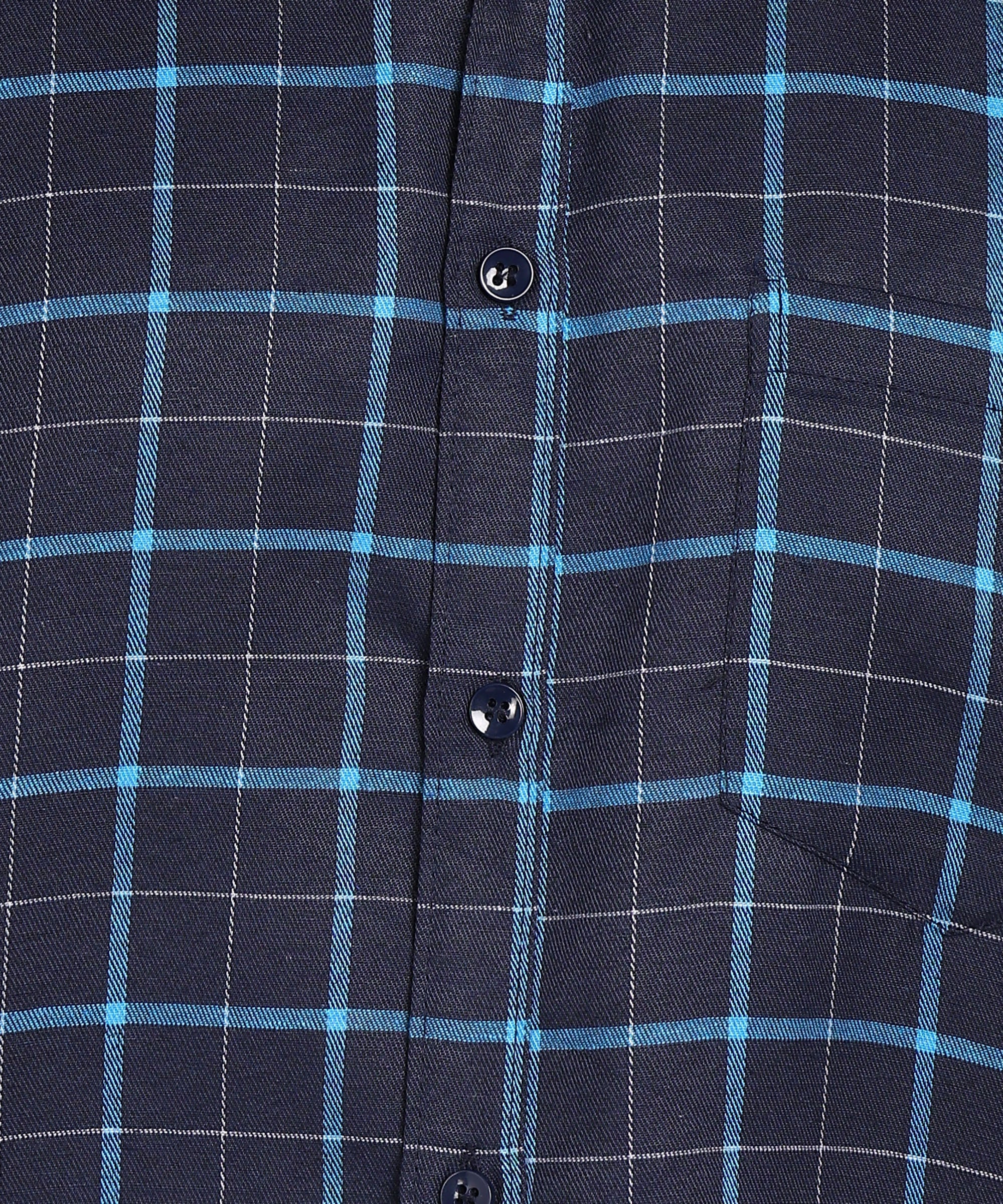 Sanganeri Navy & Cyan Grid Checked Cotton Shirt
