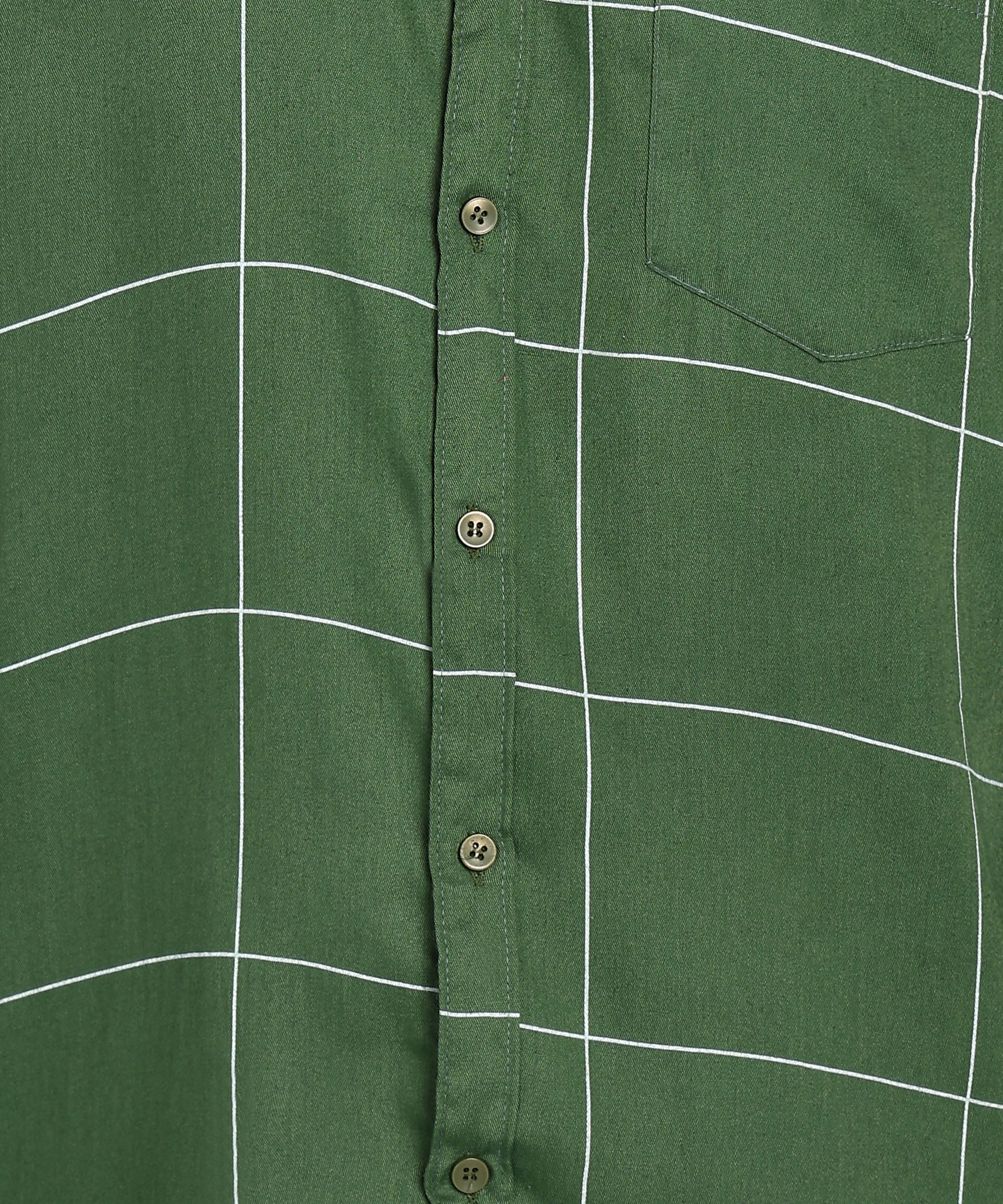 Sanganeri Green & White Bold Checked Cotton Shirt