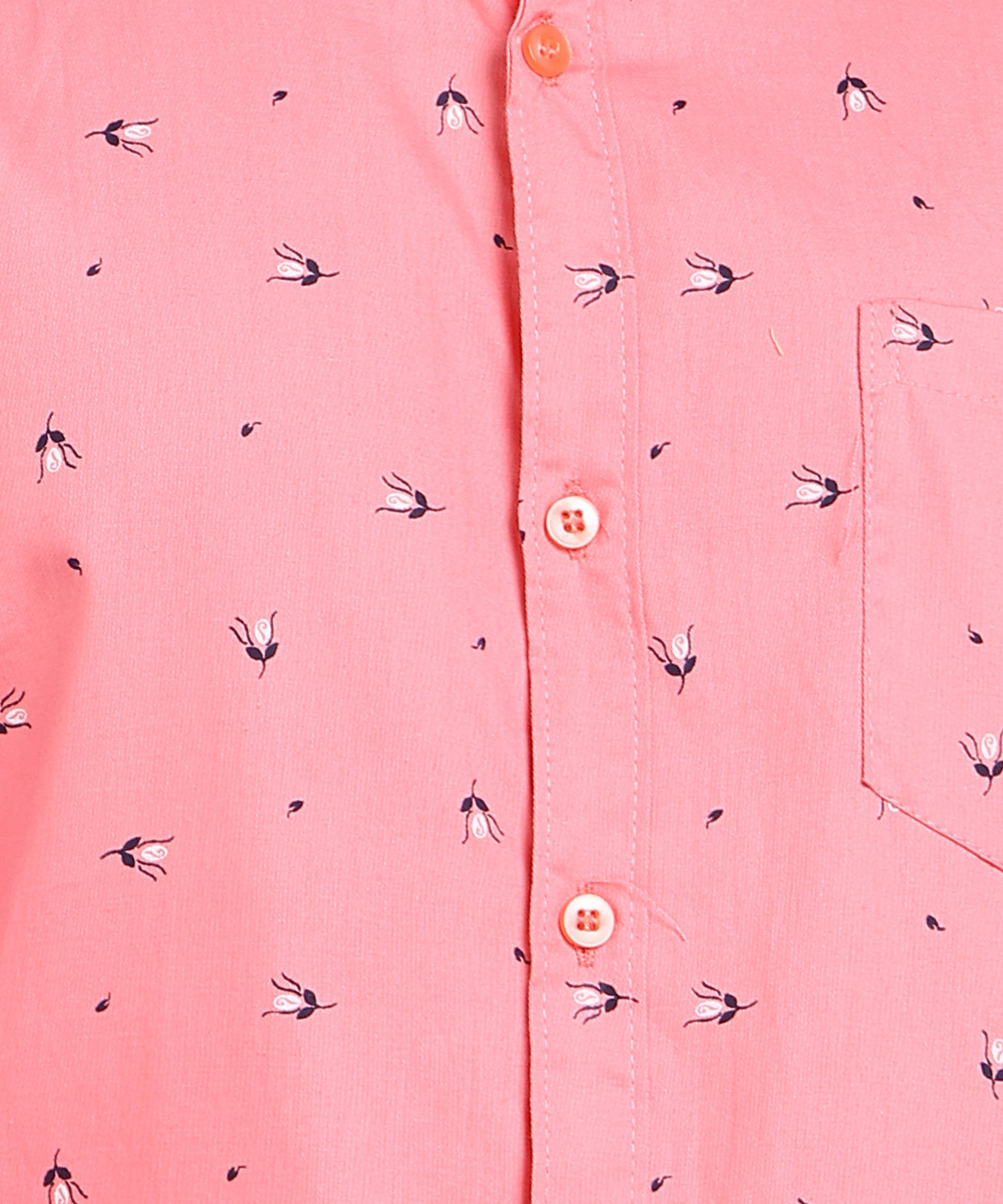 Sanganeri Coral Pink Printed Cotton Shirt