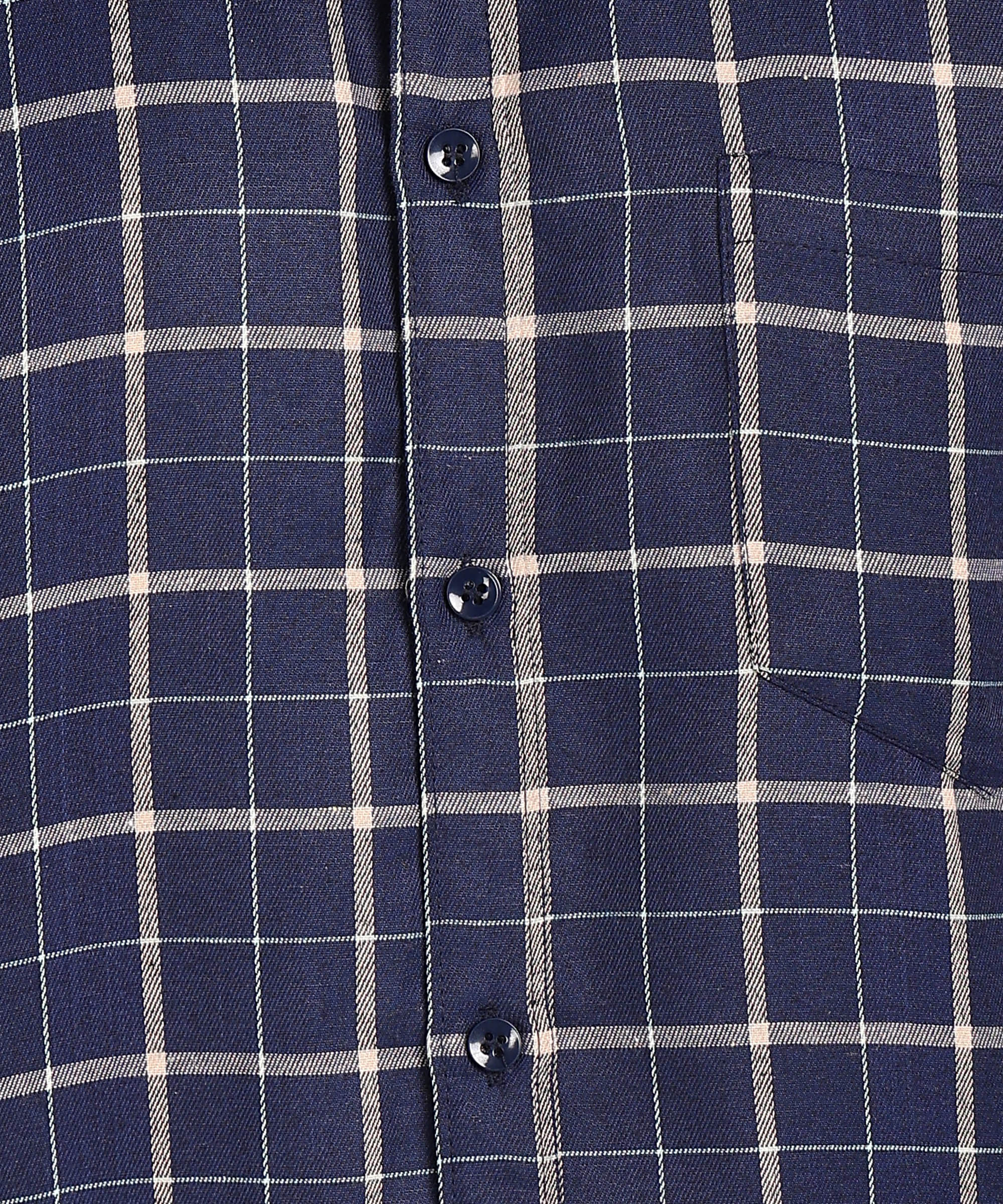 Sanganeri Navy & White Checked Cotton Shirt
