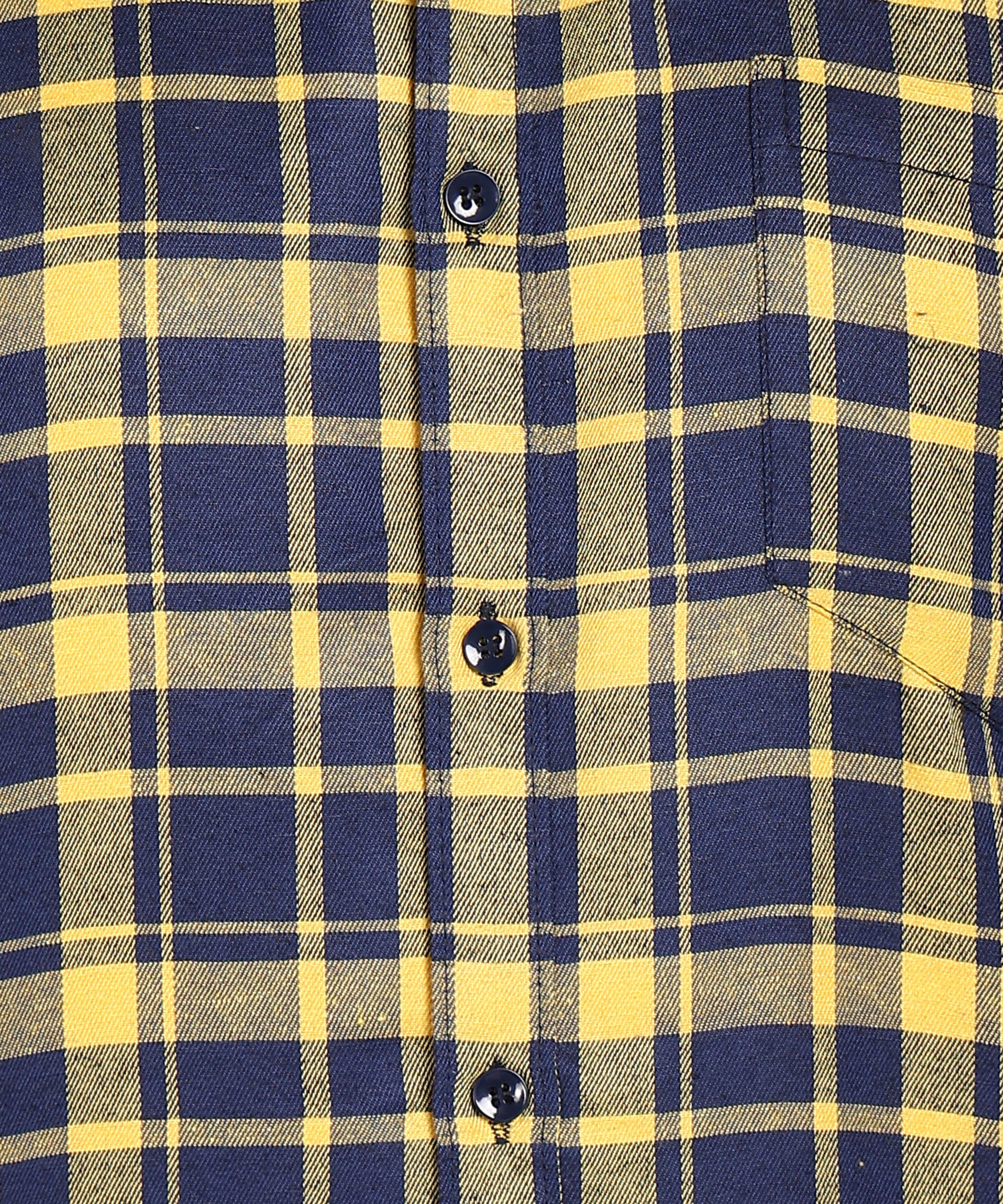Sanganeri Navy & Yellow Checked Cotton Shirt