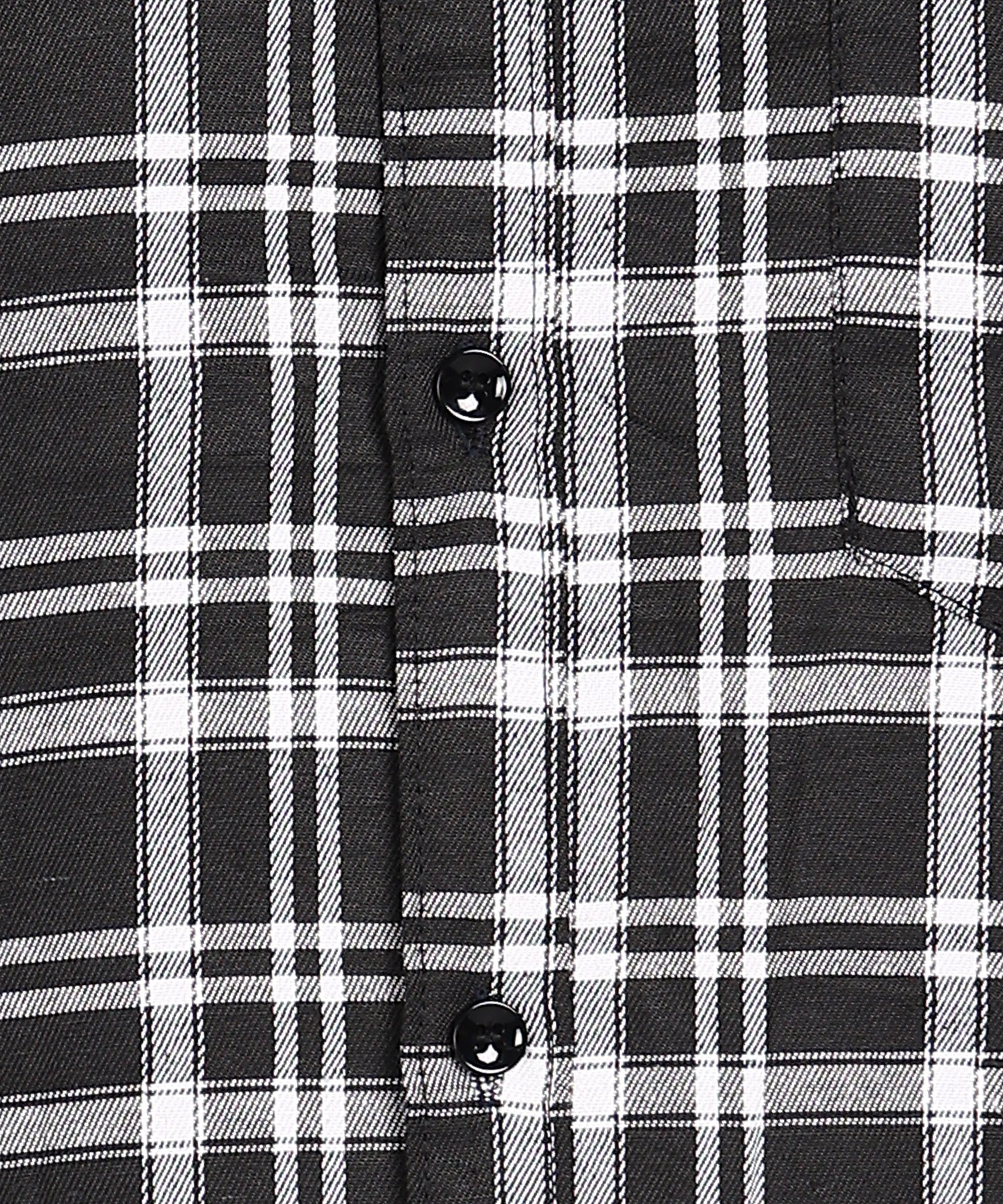 Sanganeri Black & White Checked Cotton Shirt