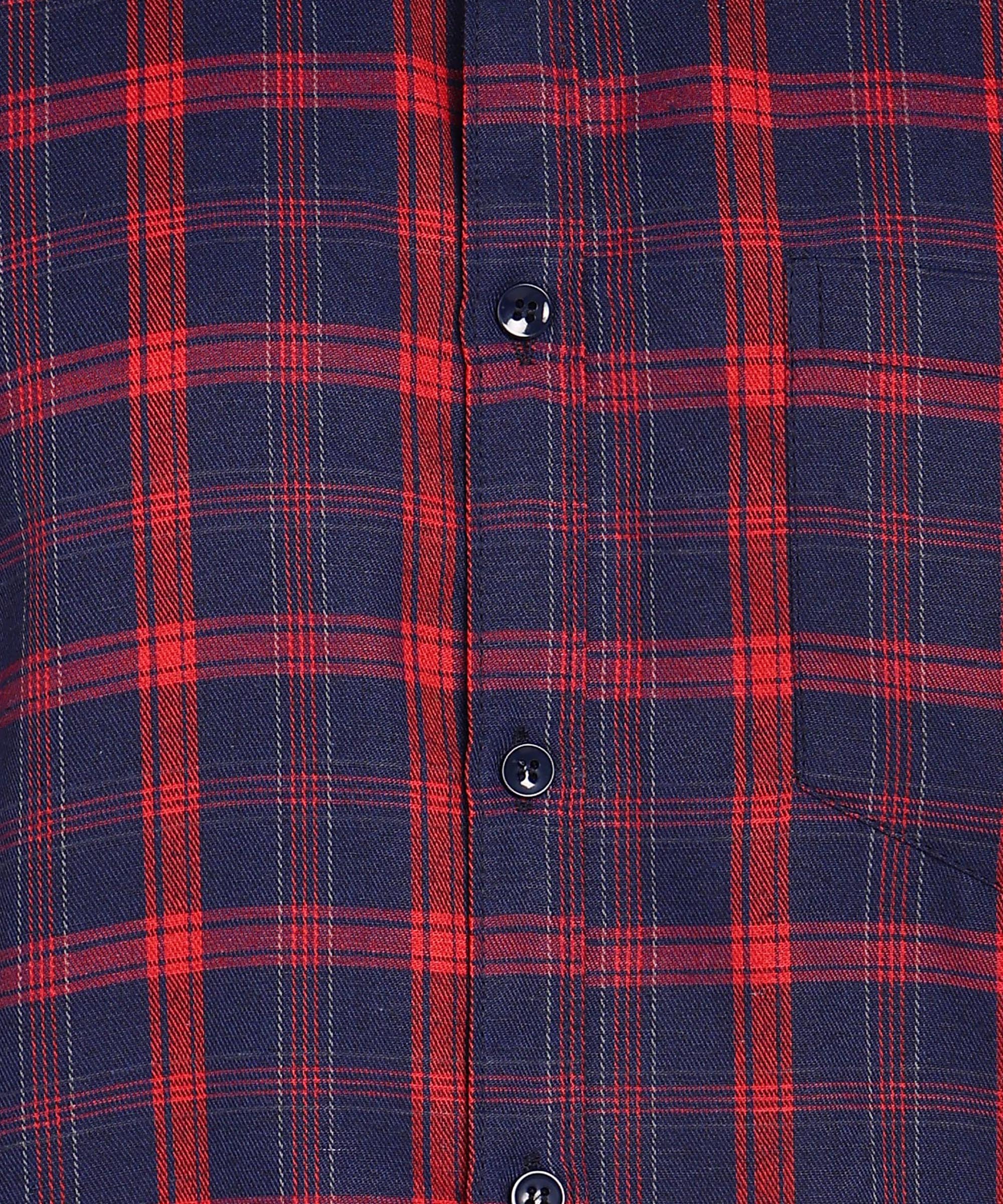 Sanganeri Navy & Red Checked Cotton Shirt