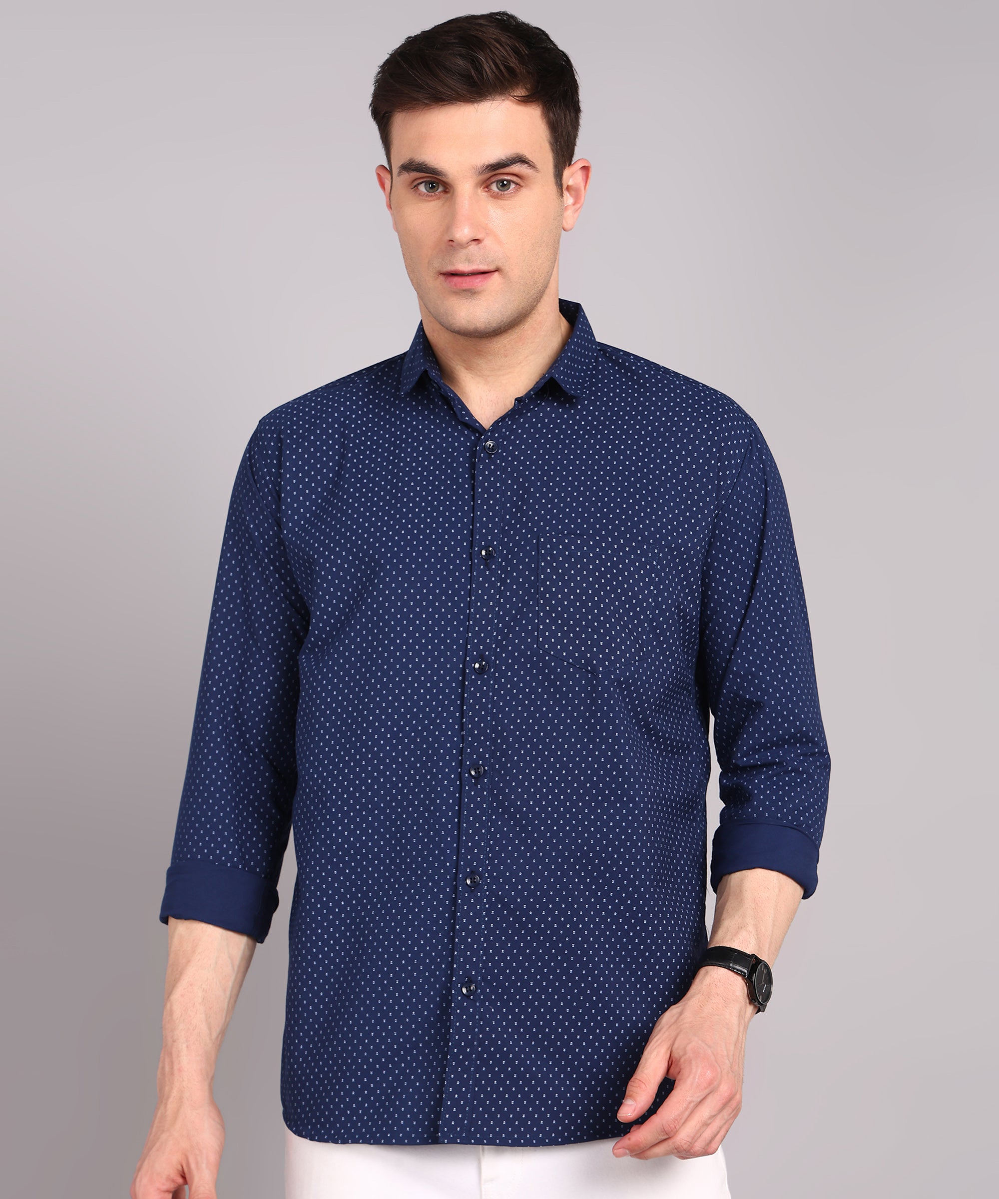 Sanganeri Navy Cotton Shirt