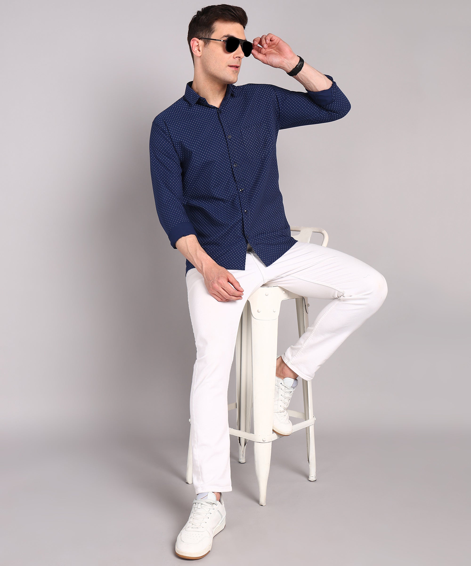 Sanganeri Navy Cotton Shirt