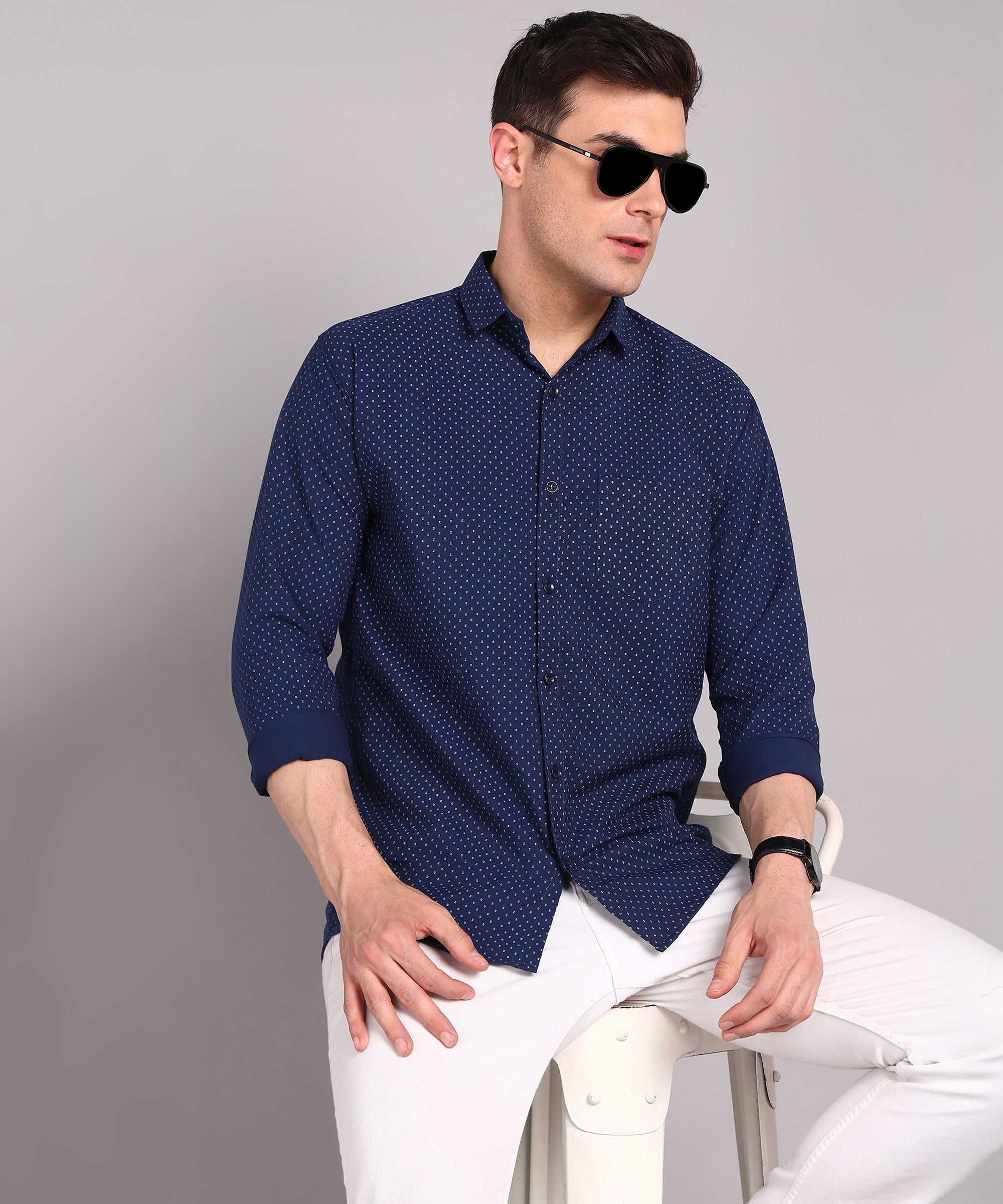 Sanganeri Navy Cotton Shirt