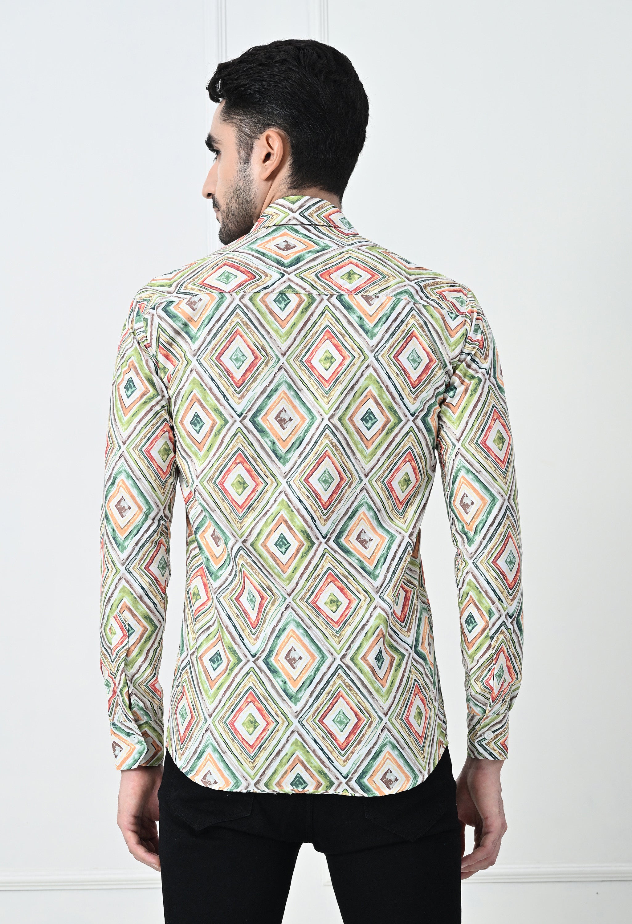 Multi-Color Mosaic Print Slim Fit Festive Shirt