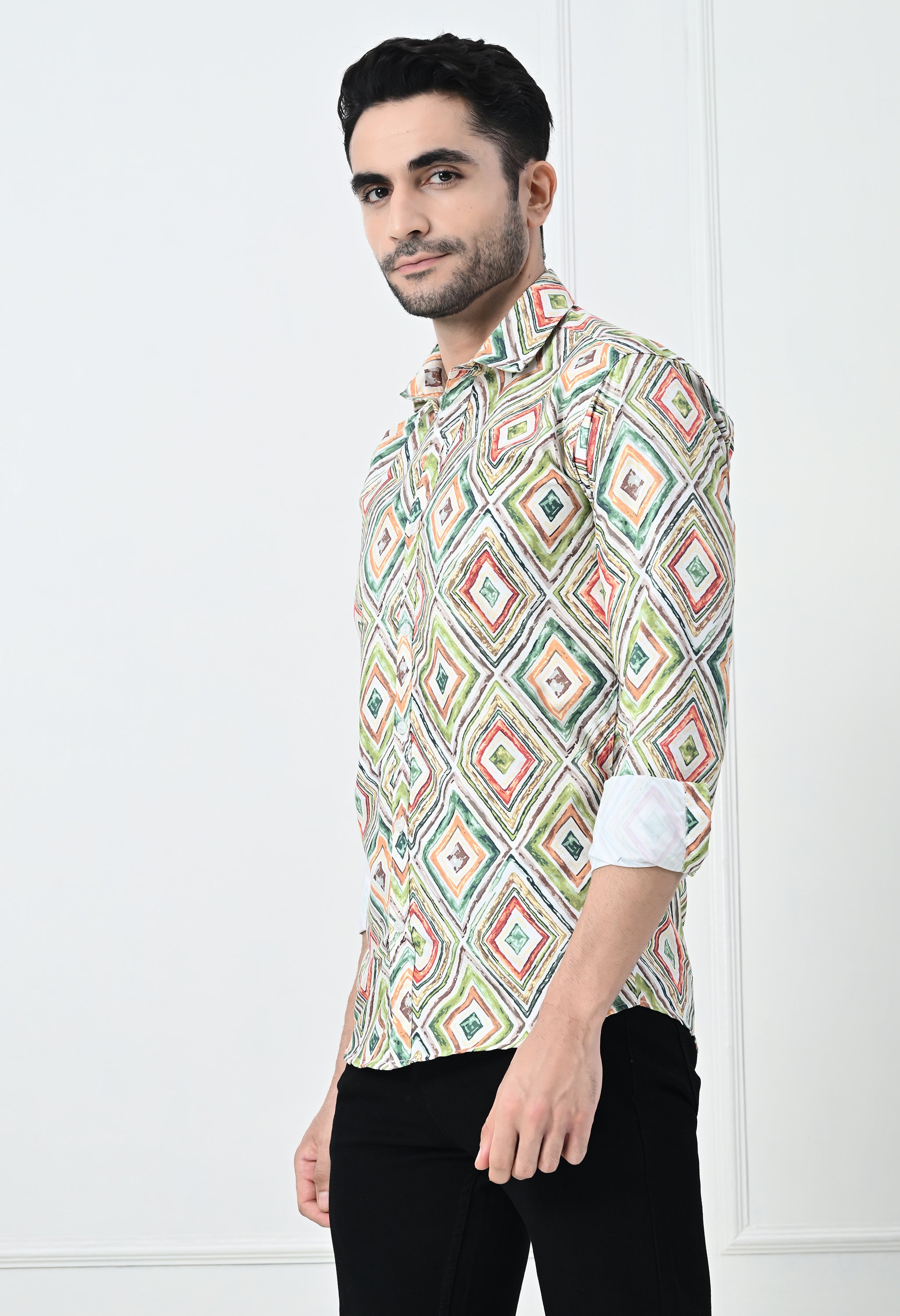 Multi-Color Mosaic Print Slim Fit Festive Shirt