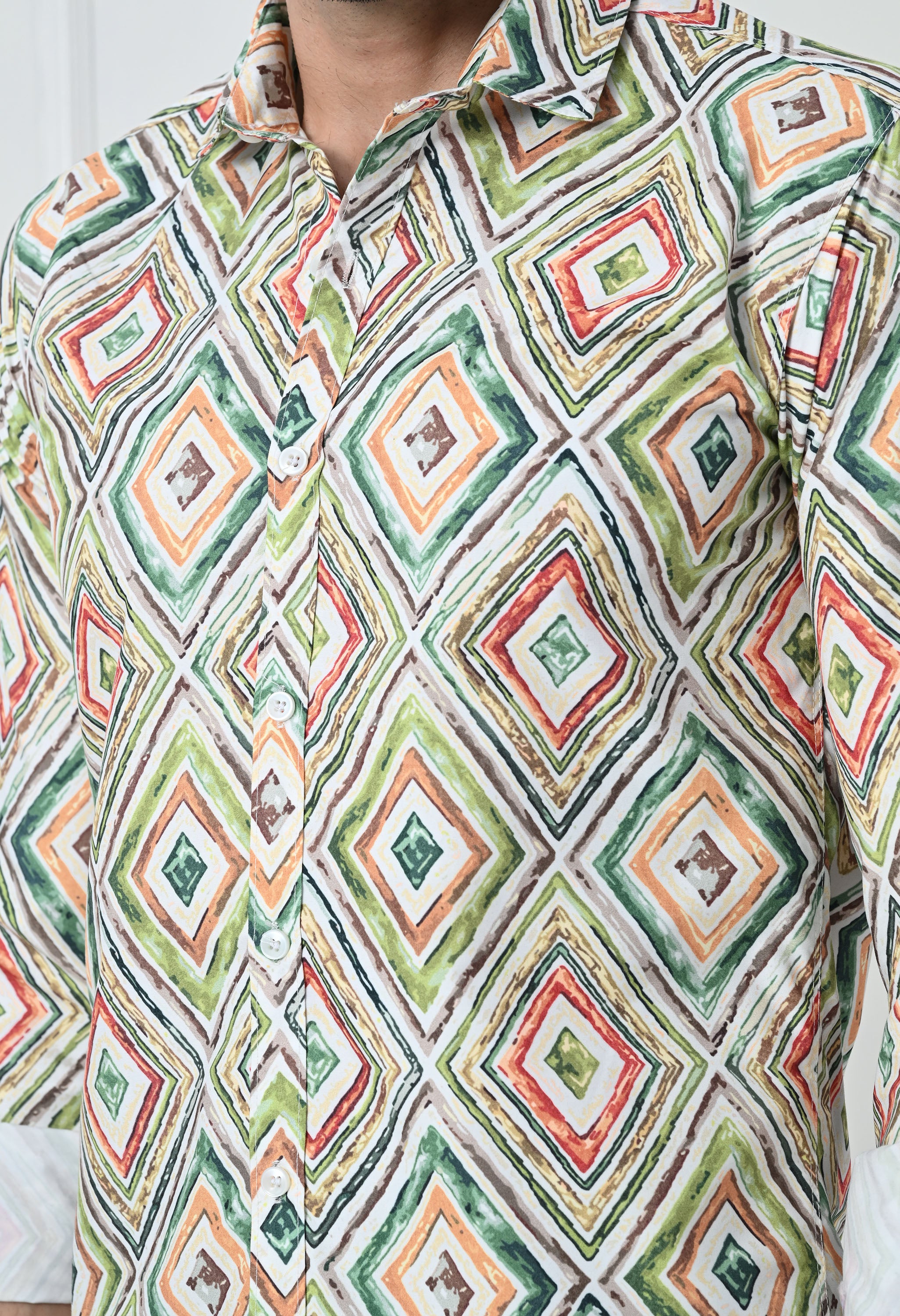 Multi-Color Mosaic Print Slim Fit Festive Shirt