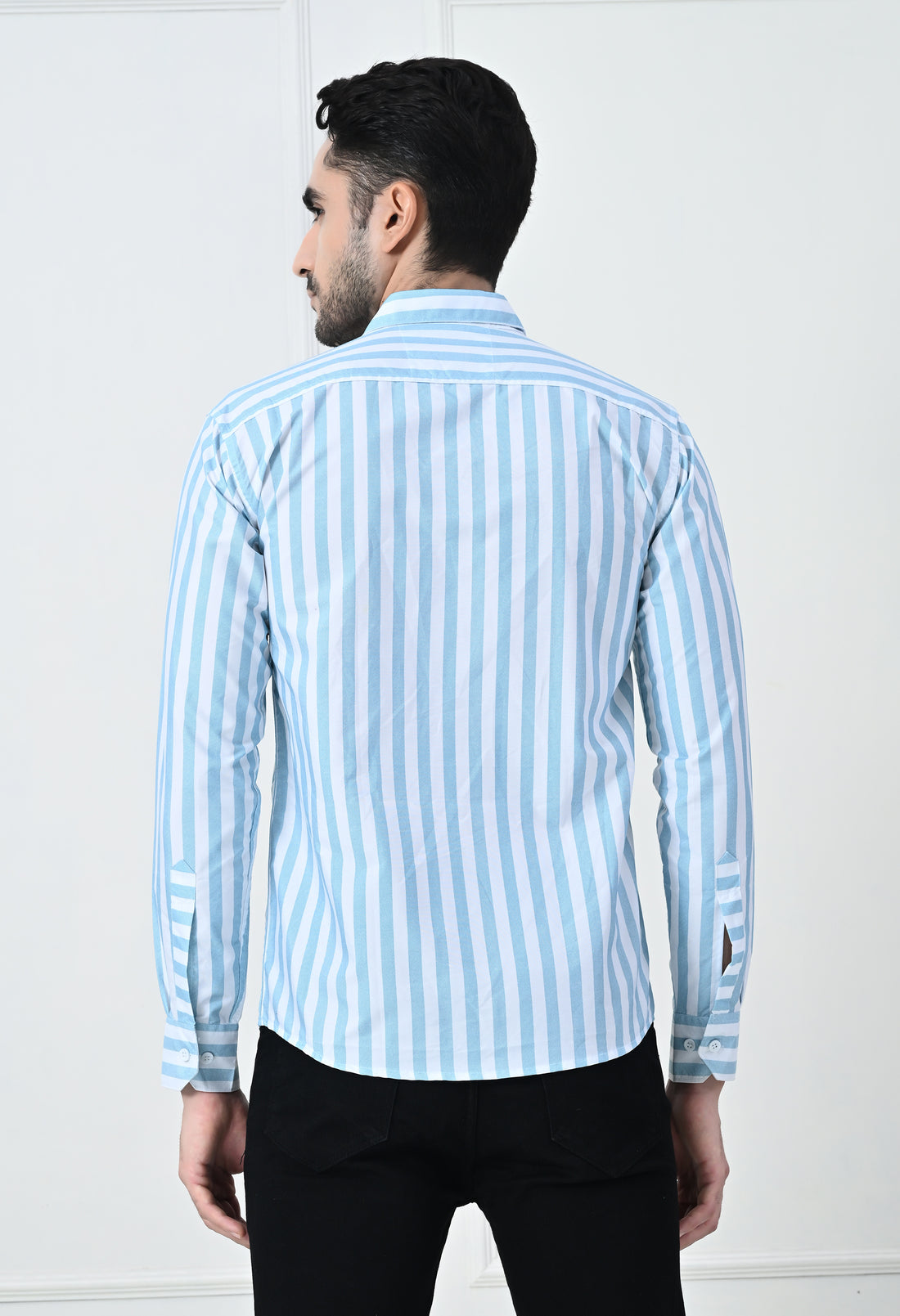 Classic Blue & White Striped Slim Fit Smart Casual Shirt