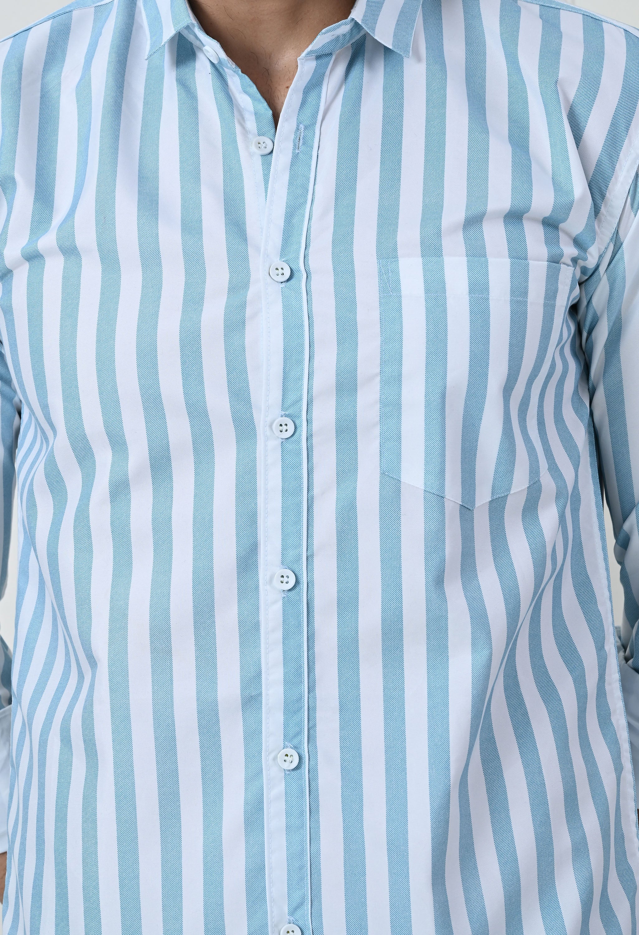 Classic Blue & White Striped Slim Fit Smart Casual Shirt