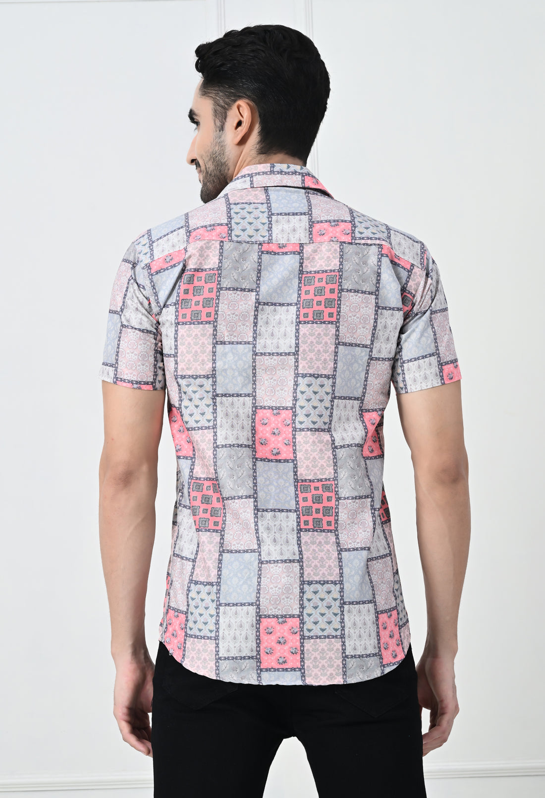 Jaipuri Block Print Patchwork Slim Fit Half-Sleeve Shirt