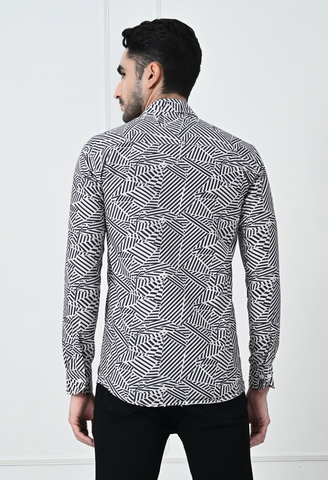 Monochrome Abstract Geometric Print Slim Fit Party Shirt