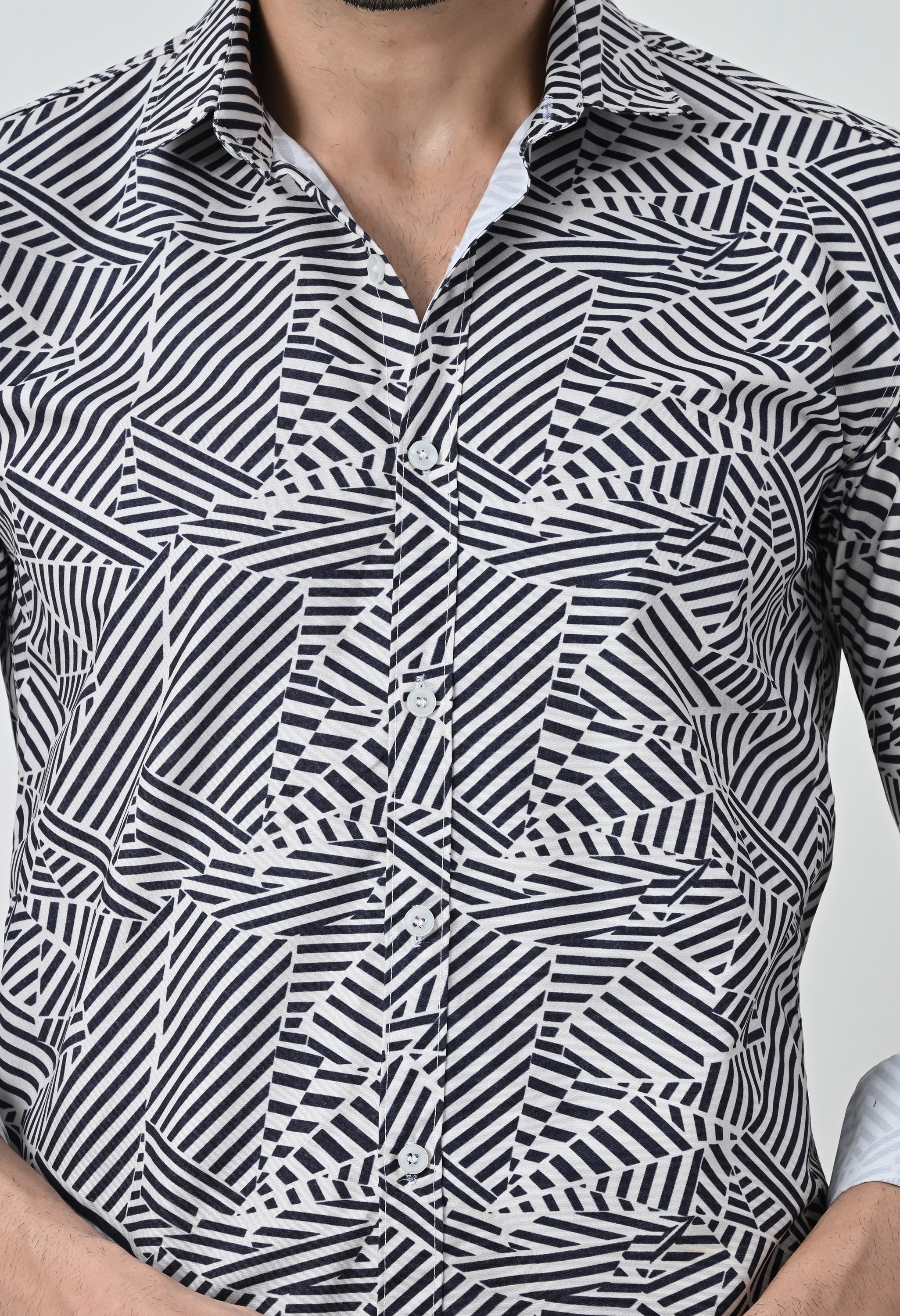 Monochrome Abstract Geometric Print Slim Fit Party Shirt