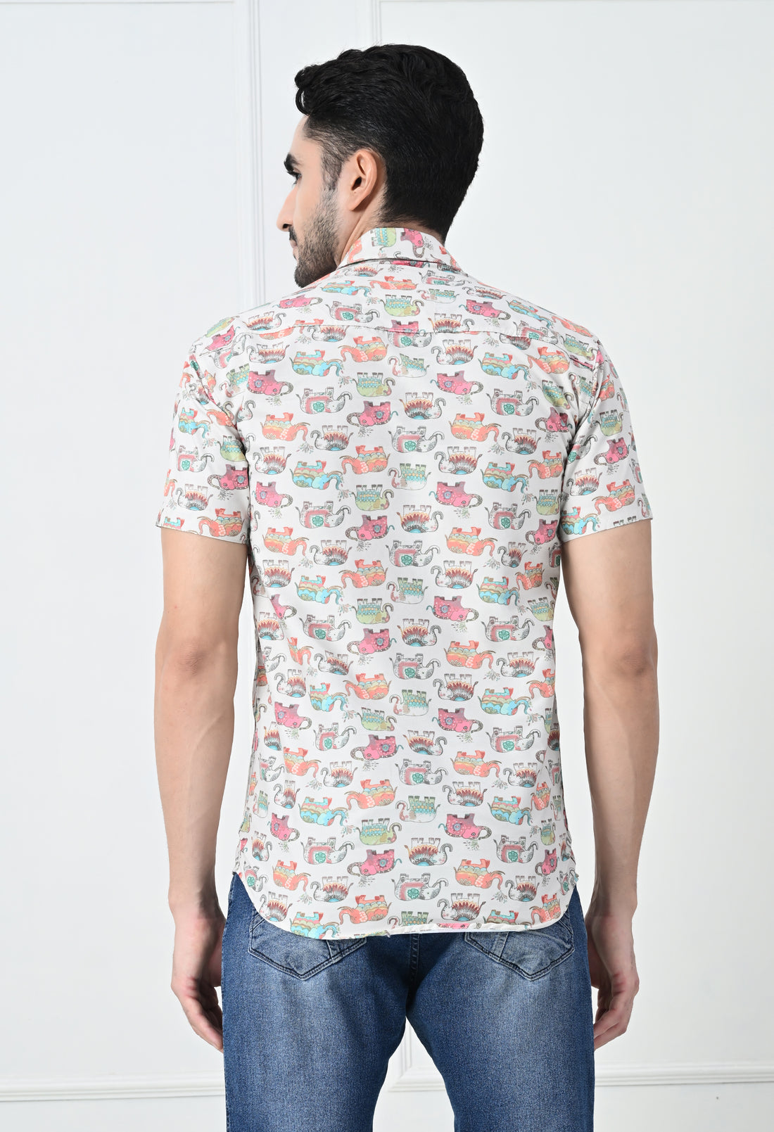 Quirky Camel Print Slim Fit Half-Sleeve Shirt