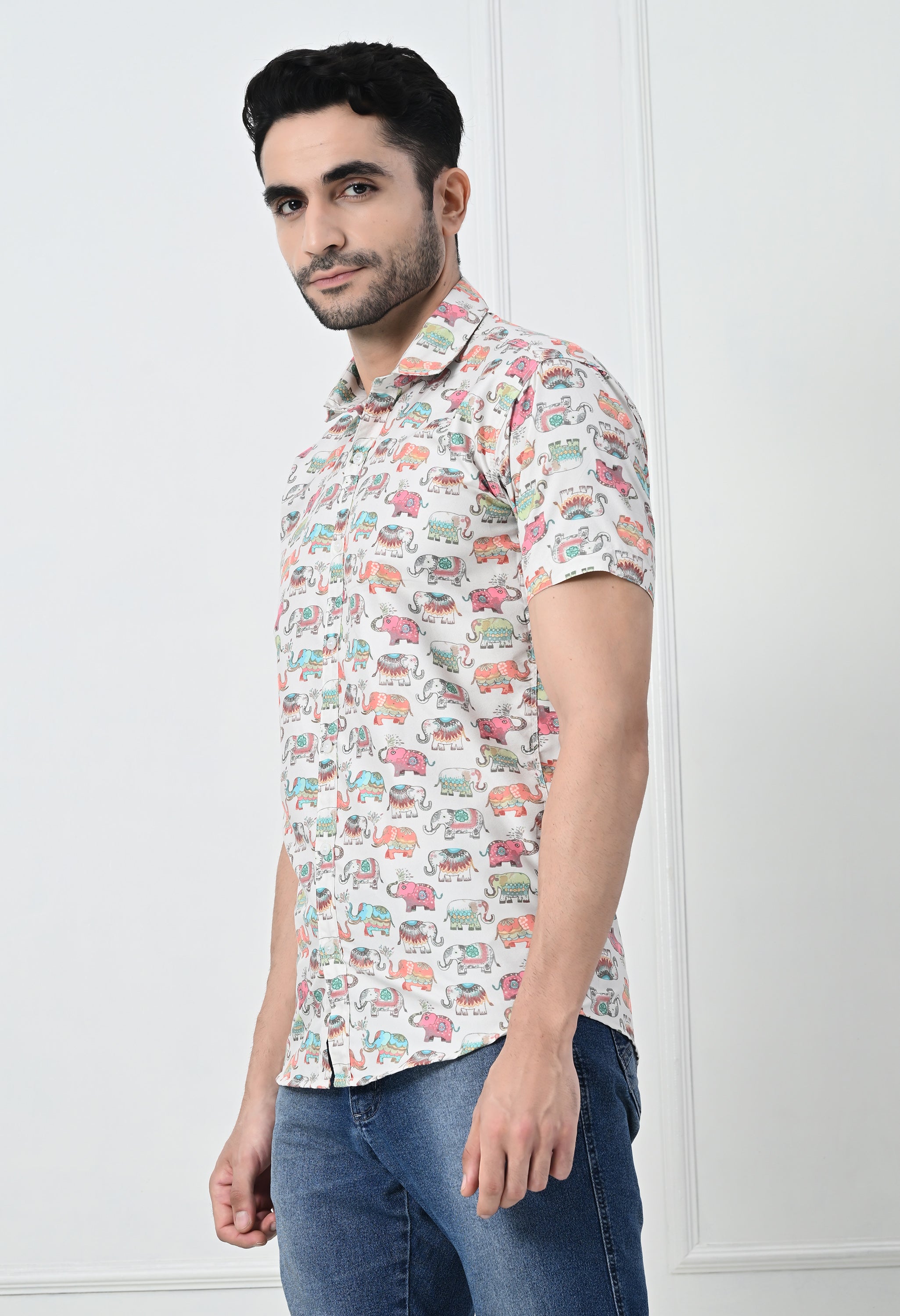 Quirky Camel Print Slim Fit Half-Sleeve Shirt
