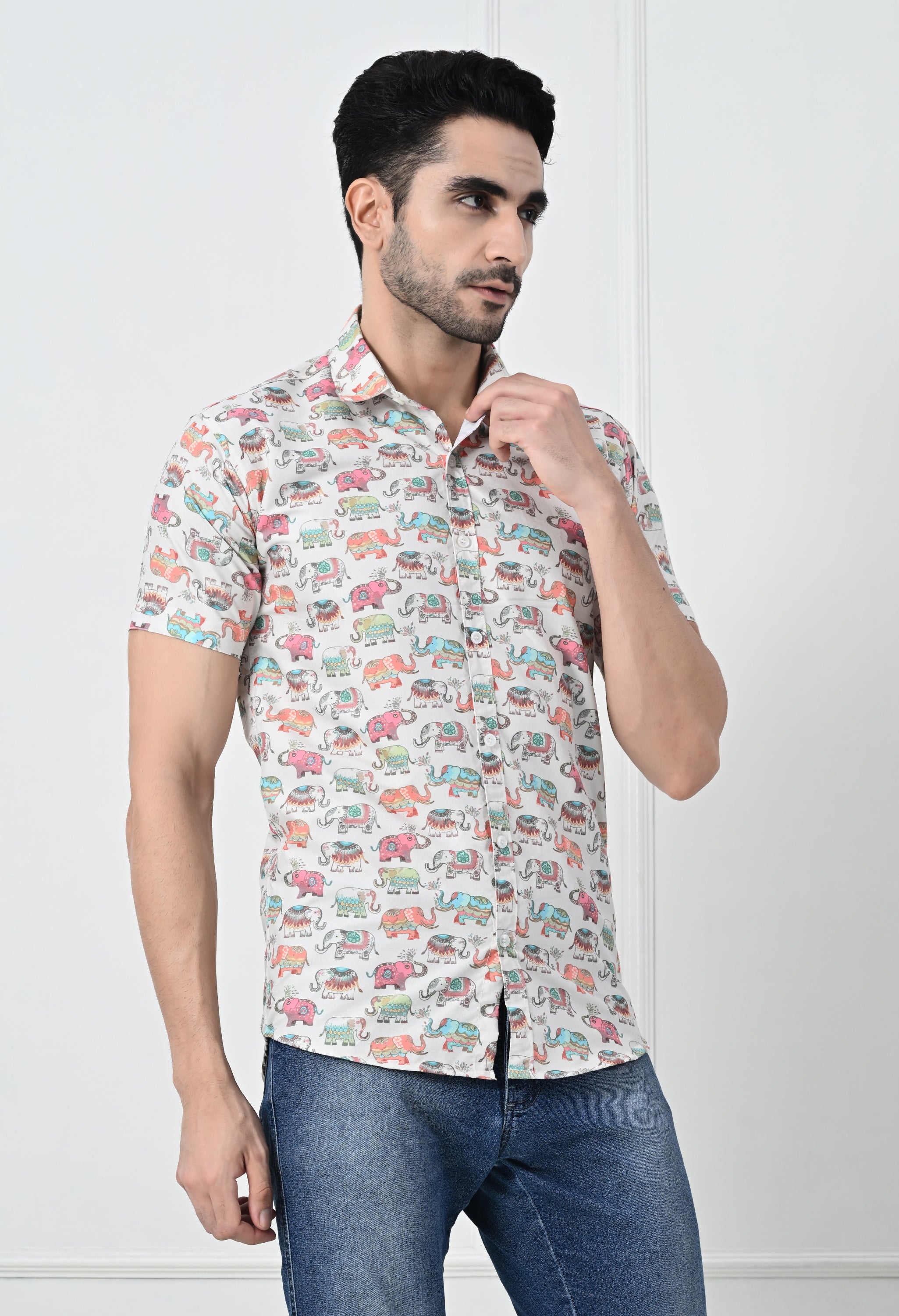 Quirky Camel Print Slim Fit Half-Sleeve Shirt
