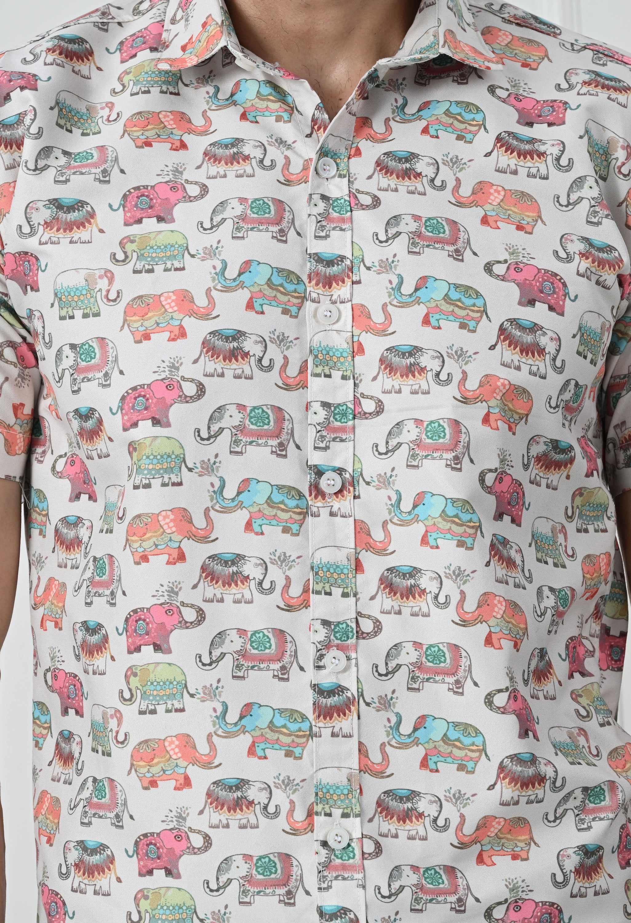 Quirky Camel Print Slim Fit Half-Sleeve Shirt