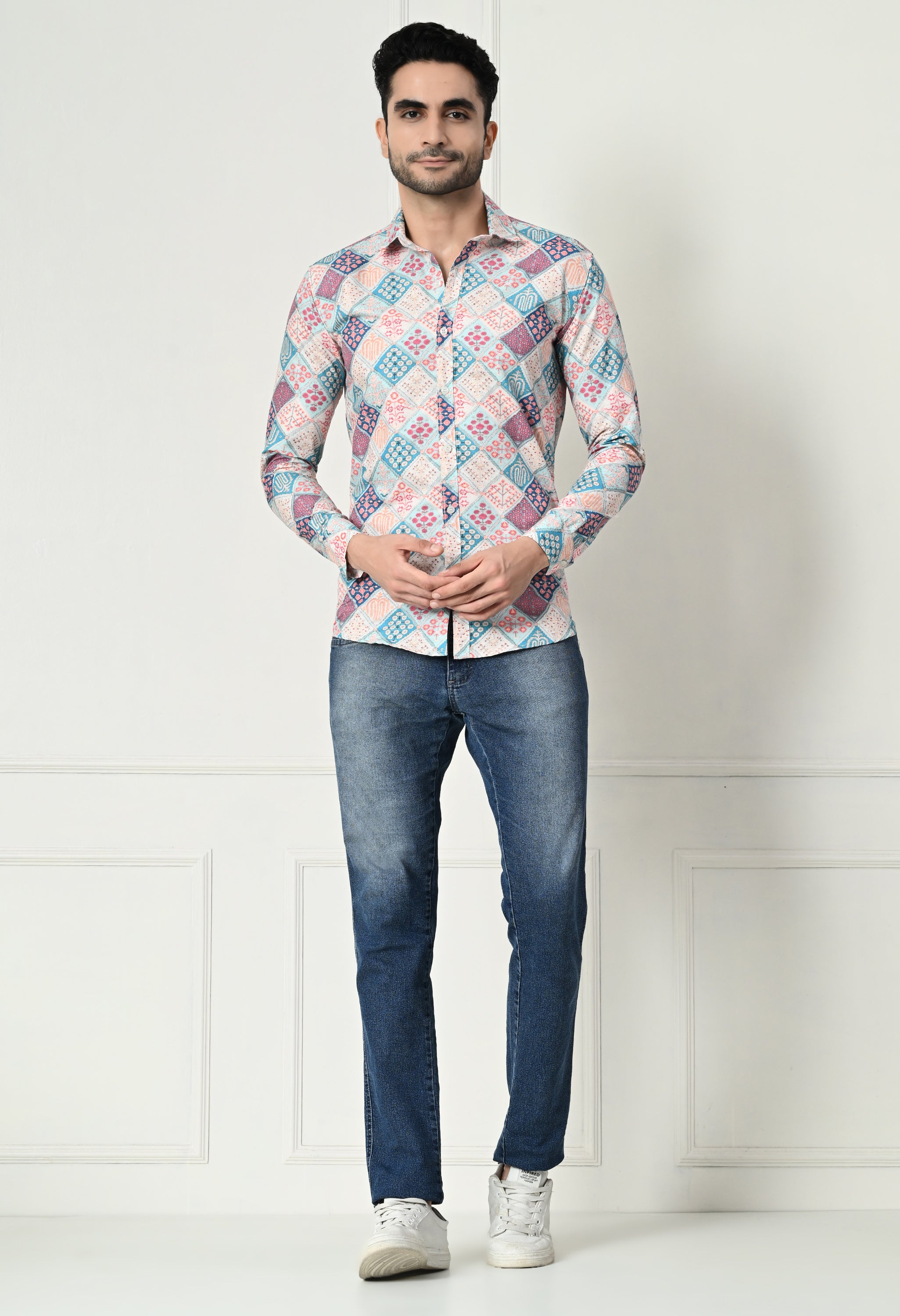 Jaipuri Block Print Patchwork Slim Fit Festive Shirt