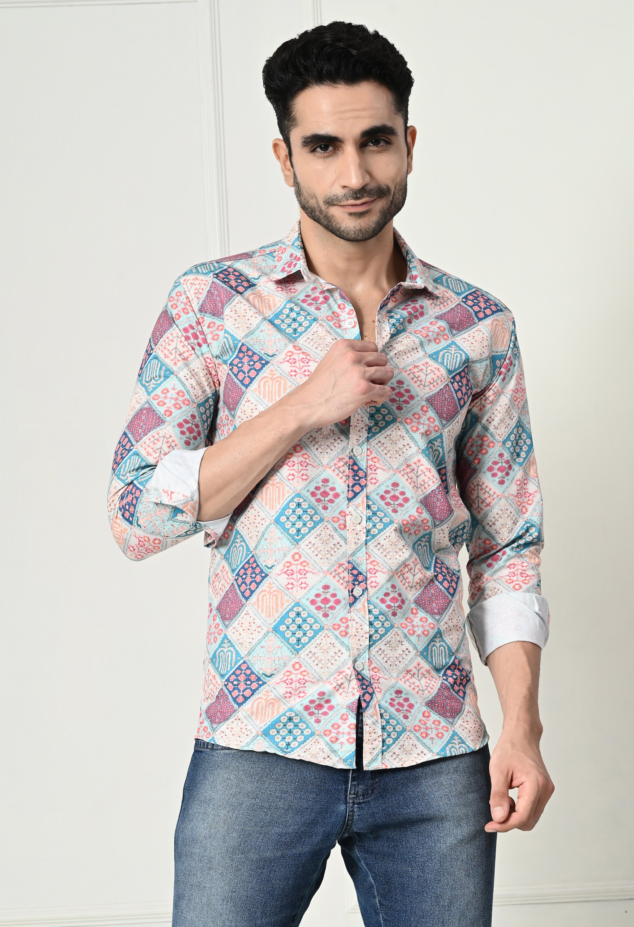 Jaipuri Block Print Patchwork Slim Fit Festive Shirt