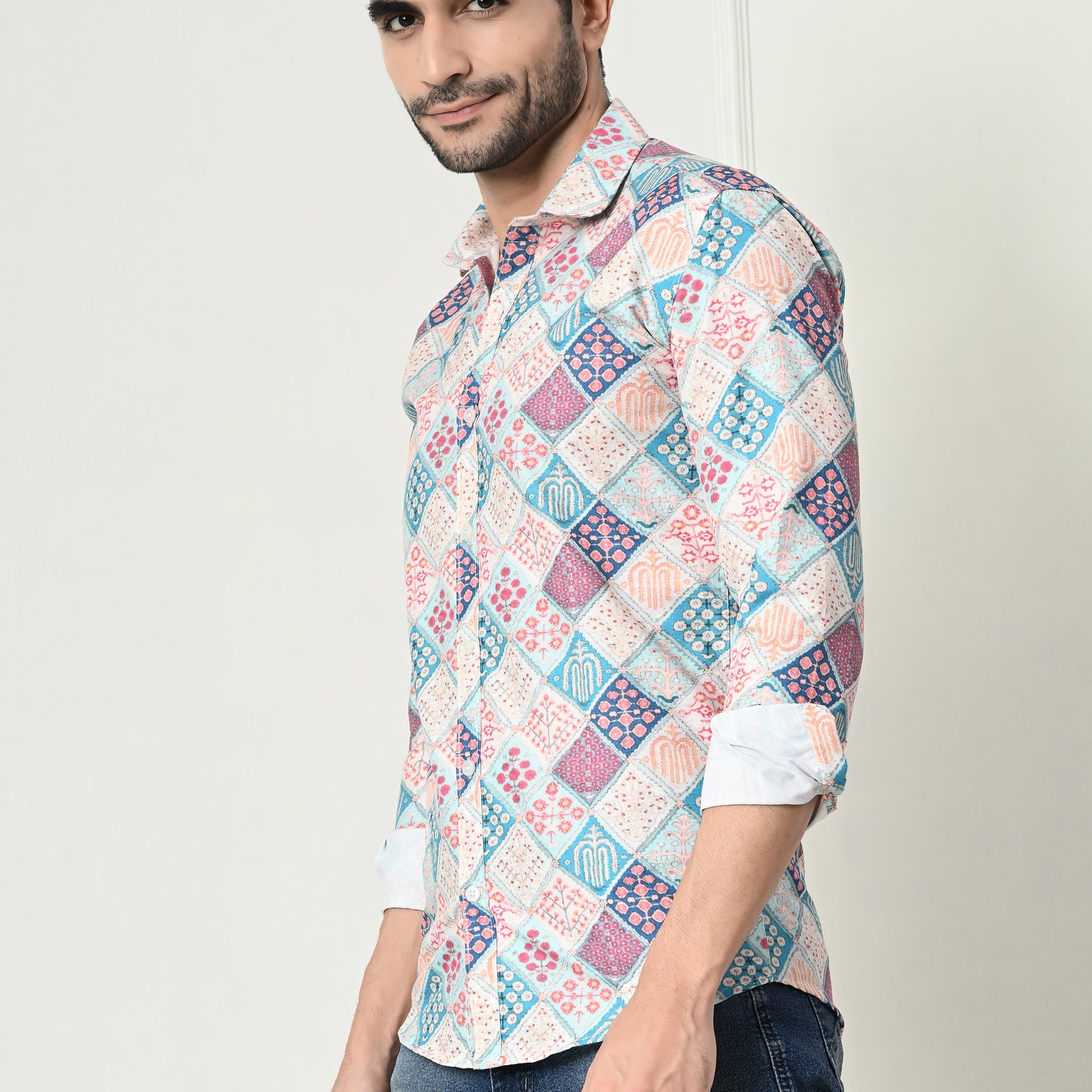 Jaipuri Block Print Patchwork Slim Fit Festive Shirt