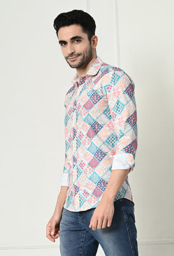 Jaipuri Block Print Patchwork Slim Fit Festive Shirt
