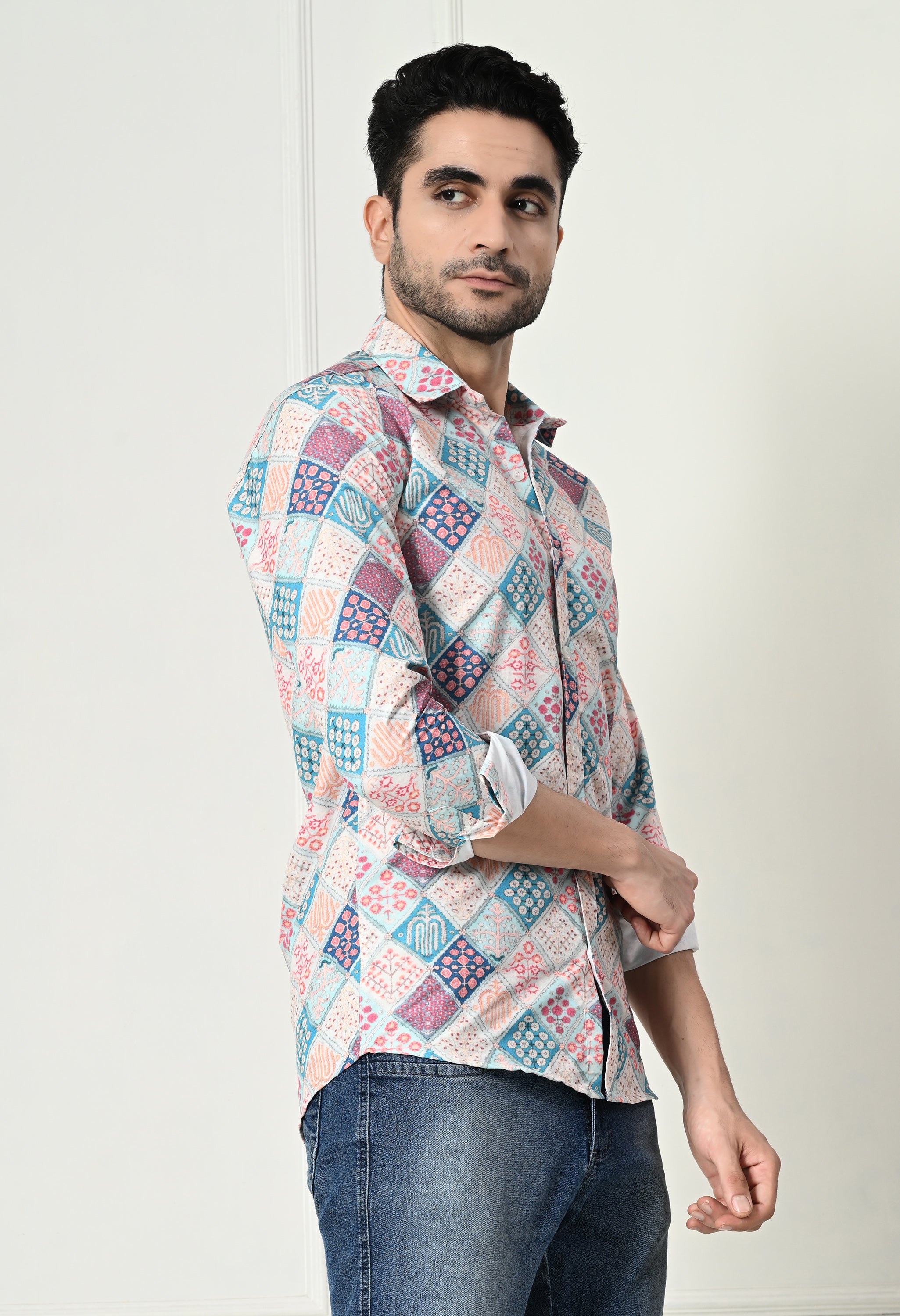 Jaipuri Block Print Patchwork Slim Fit Festive Shirt