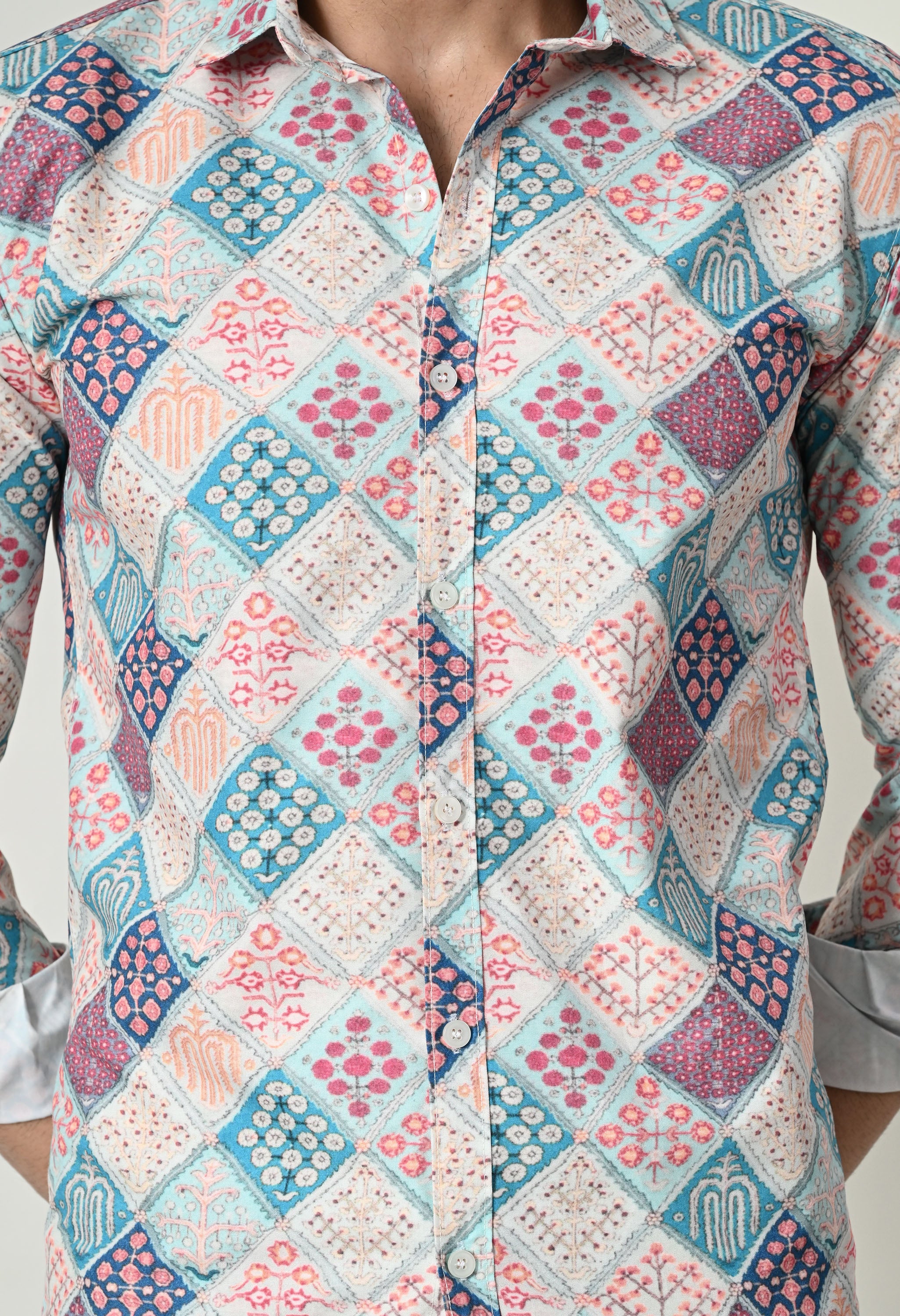 Jaipuri Block Print Patchwork Slim Fit Festive Shirt