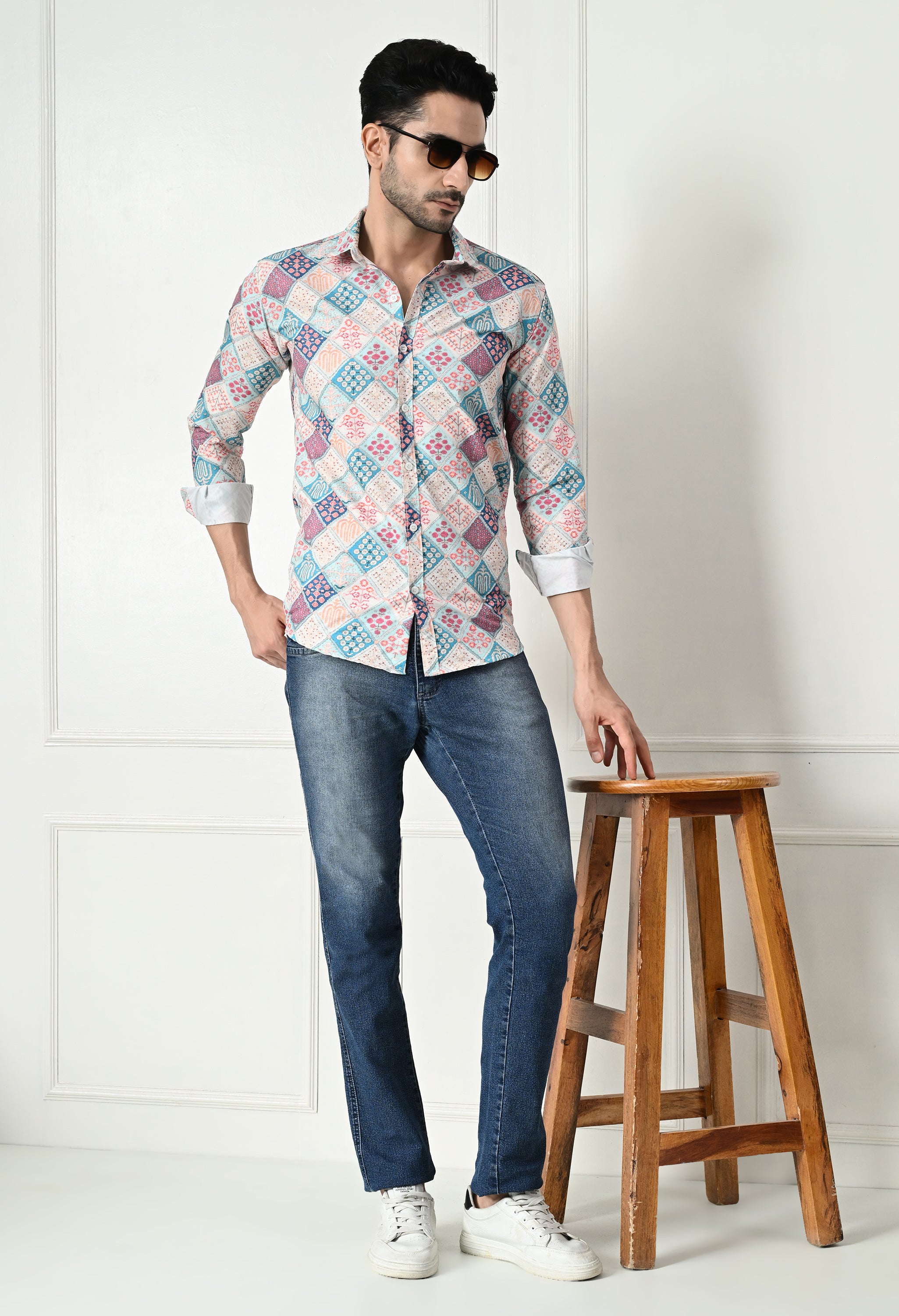 Jaipuri Block Print Patchwork Slim Fit Festive Shirt