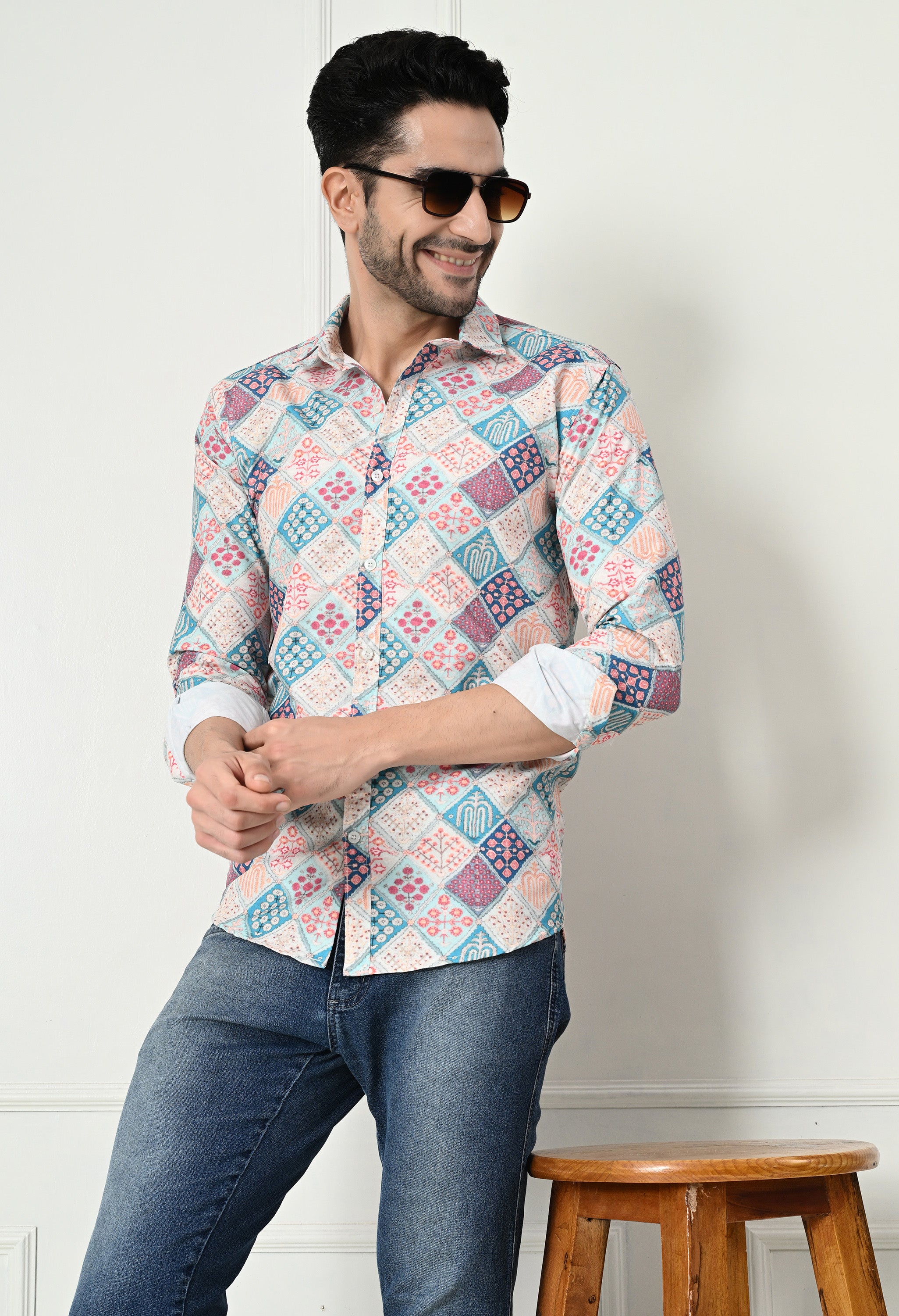 Jaipuri Block Print Patchwork Slim Fit Festive Shirt