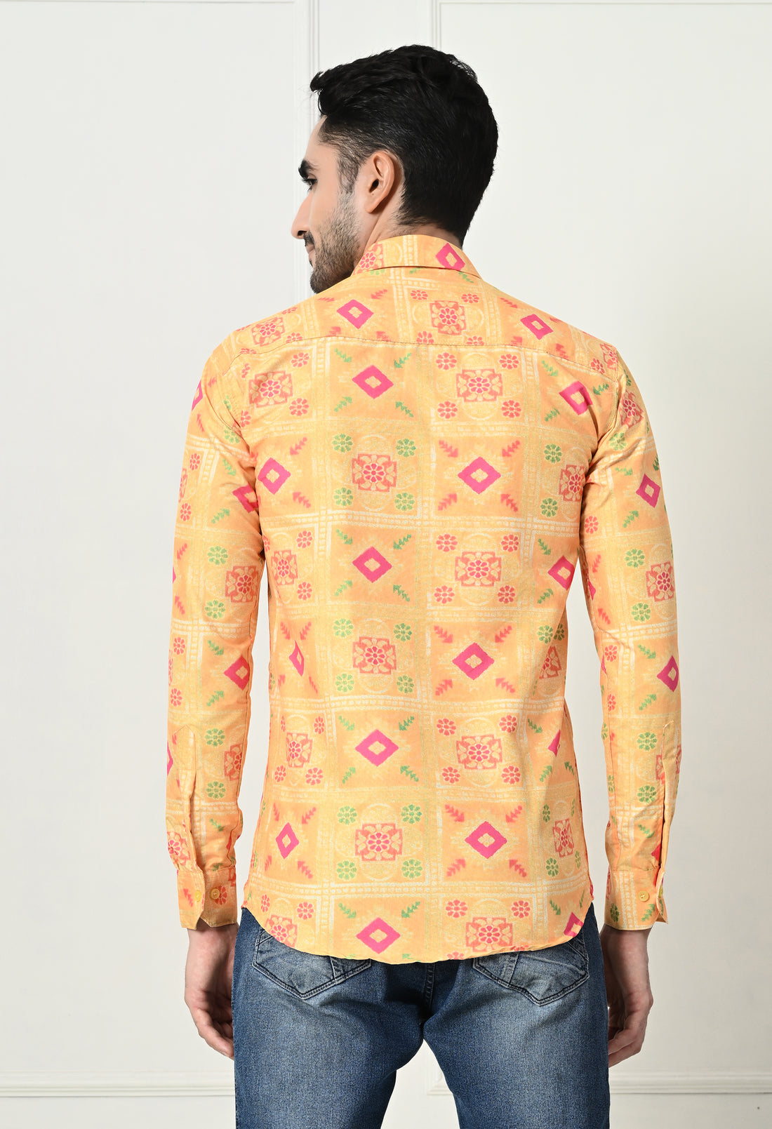Yellow Bandhani Print Slim Fit Festive Ethnic Shirt