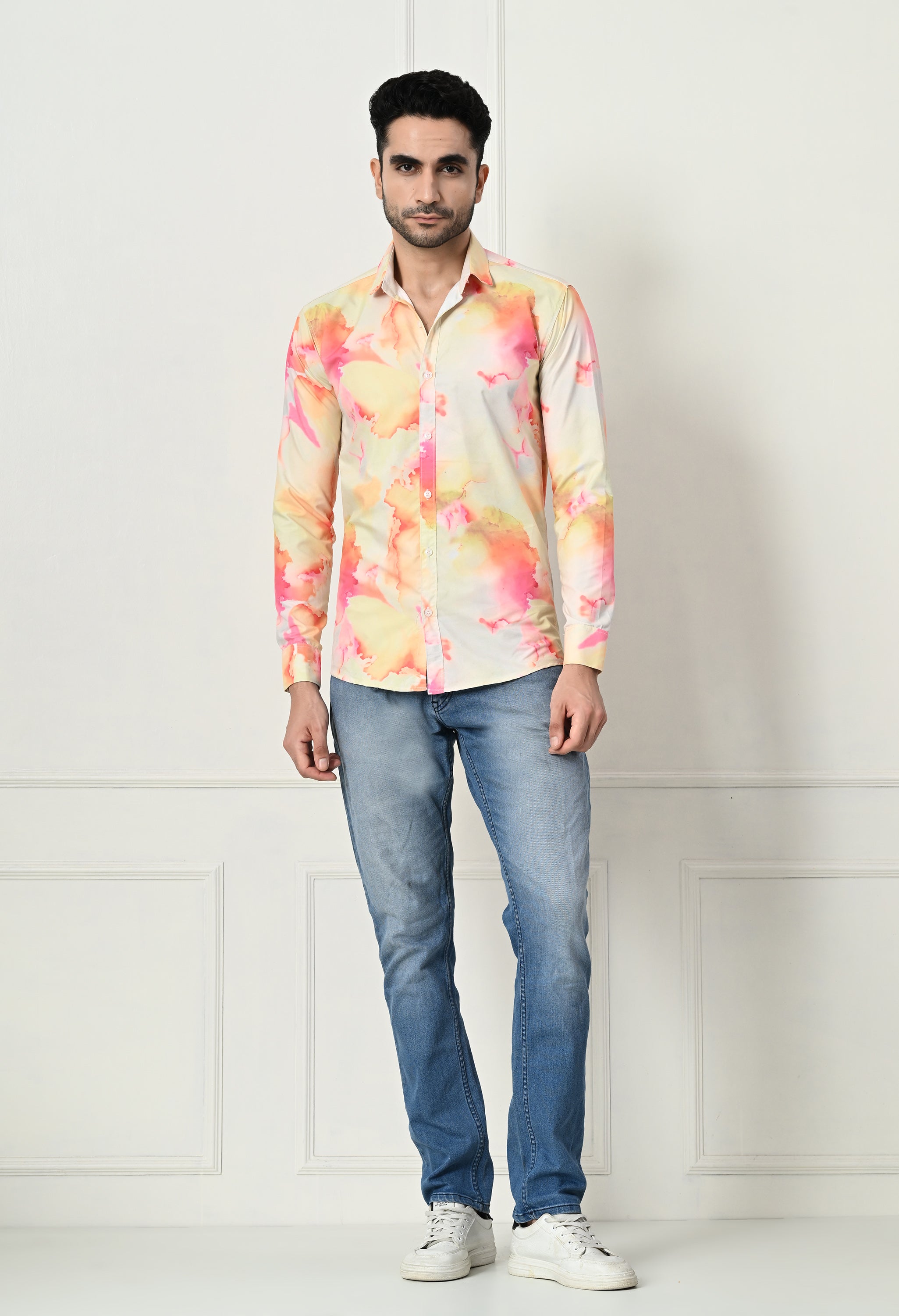 Abstract Tie-Dye Print Slim Fit Festive Shirt