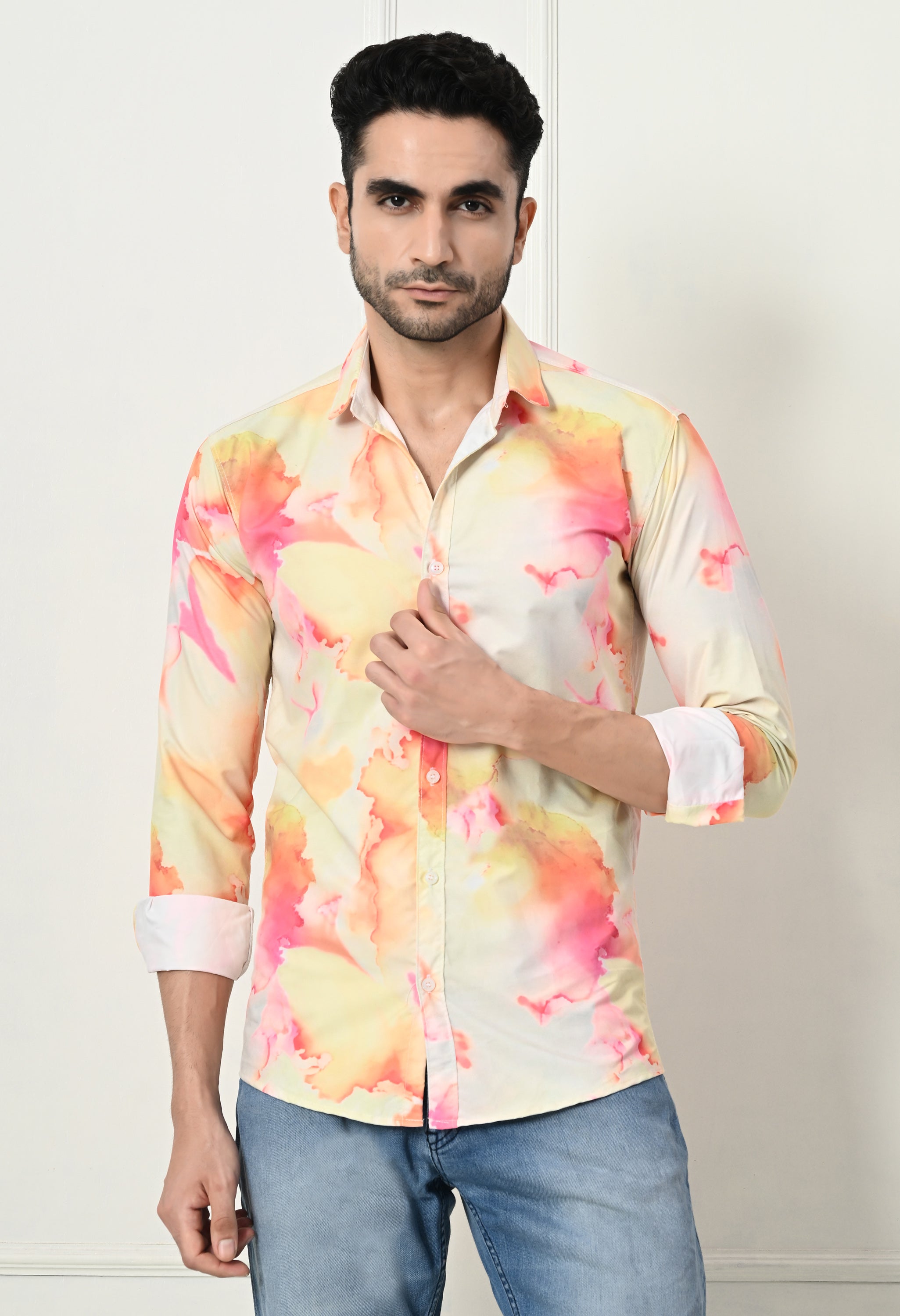 Abstract Tie-Dye Print Slim Fit Festive Shirt