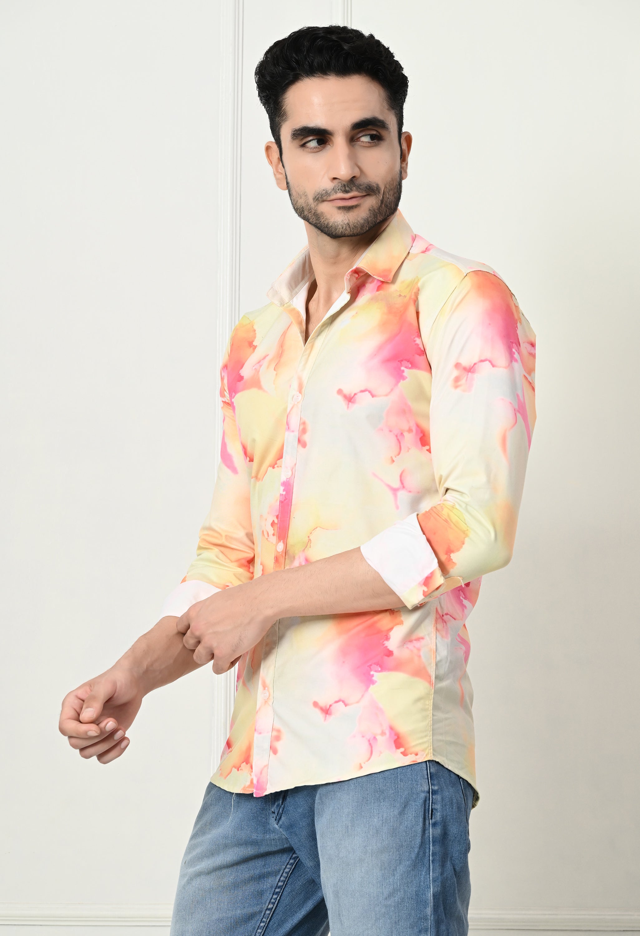 Abstract Tie-Dye Print Slim Fit Festive Shirt